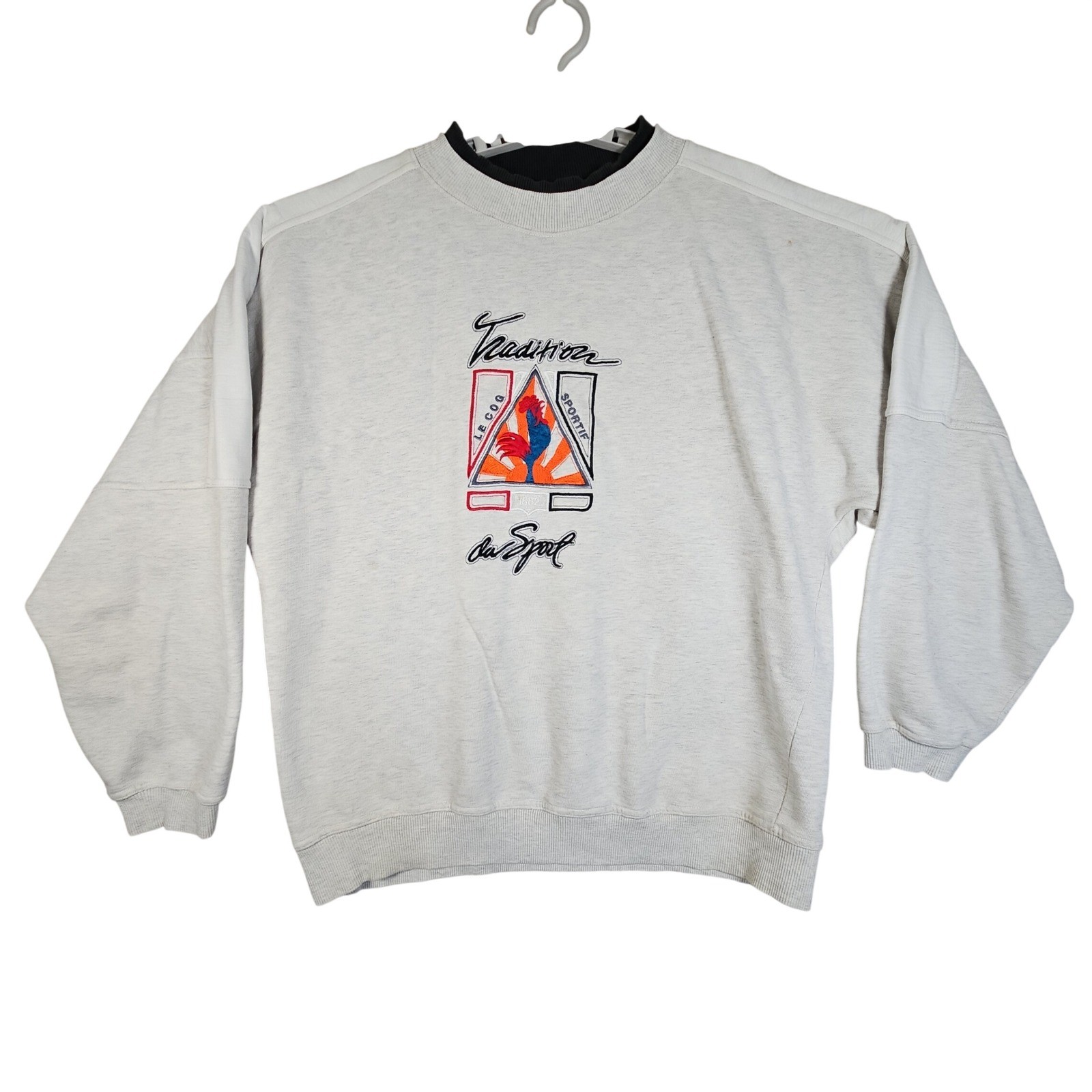 Le Coq Sportif Mens L Gray Mock Neck Rooster Logo Sweatshirt 90’s *READ*