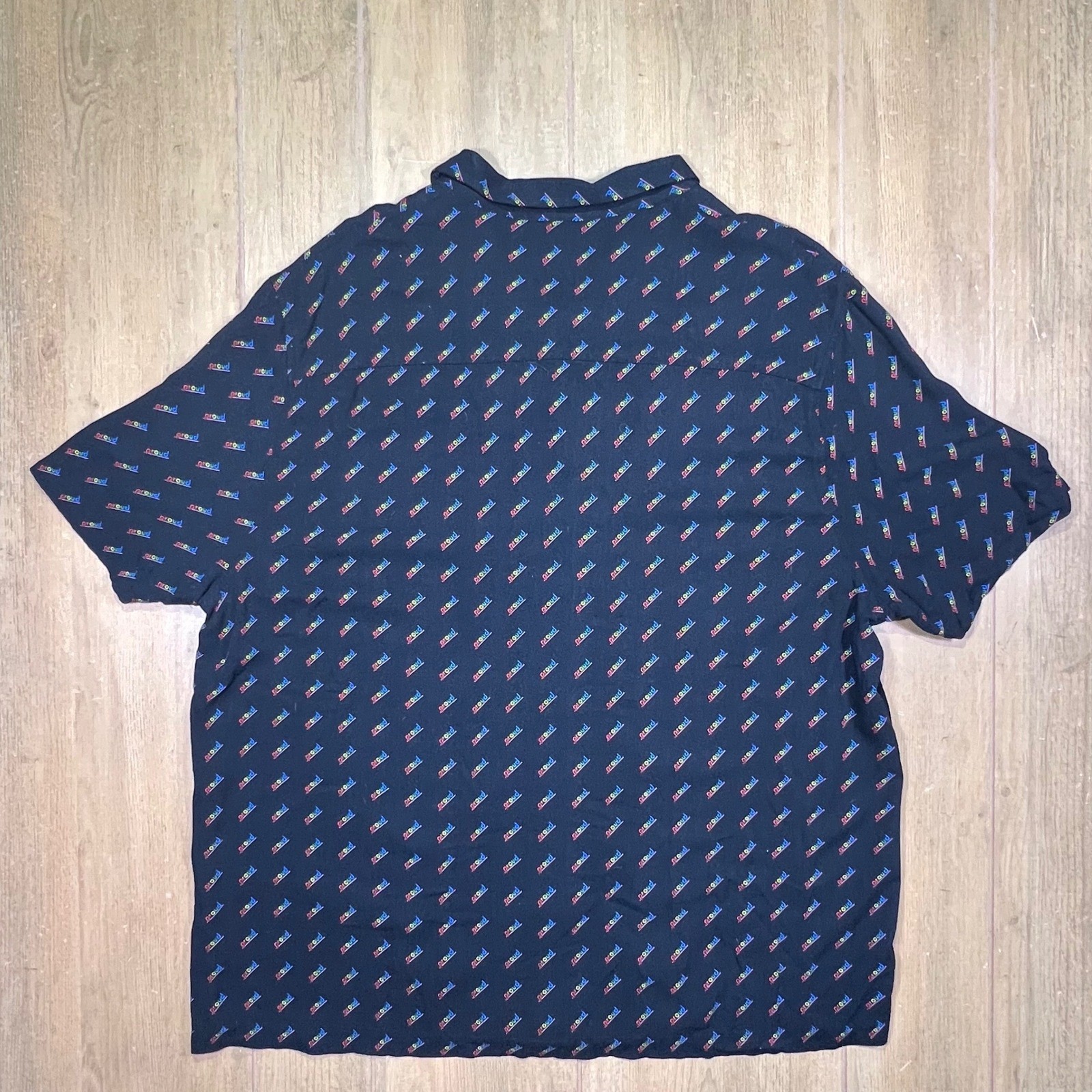 H&M Mens XL Black Rainbow Proud All Over Print Camp Collar Short Sleeve Shirt