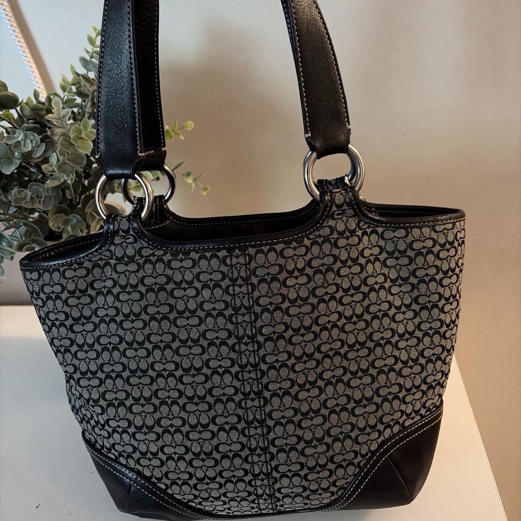 Coach Black/Gray Signature tote w/ Charm