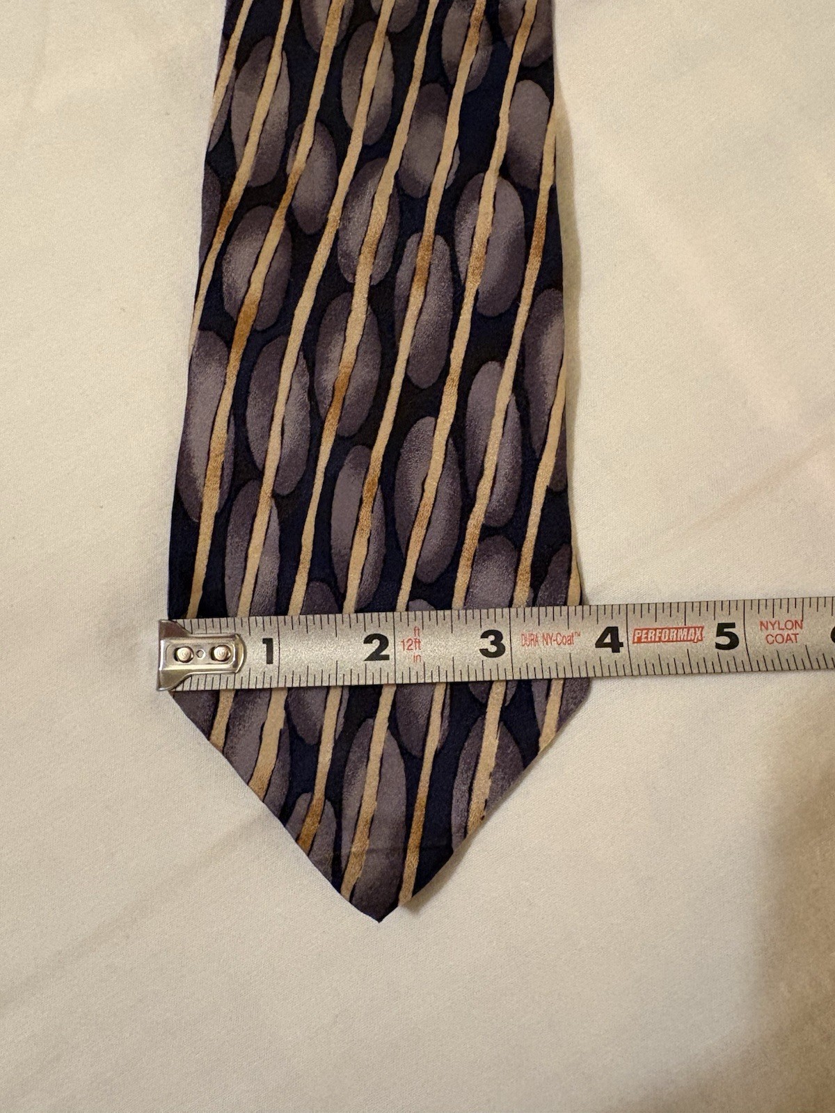 Surrey Men’s Woven 100% Silk Tie Navy Gold Gray Geometric Pointed Classic