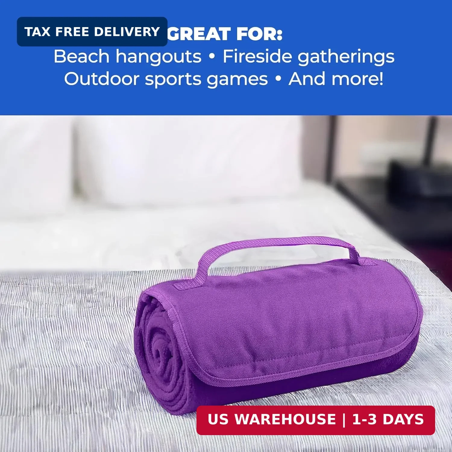25 Ct of Roll-Up Blankets for Camping, Travel, Outdoors, Beach, Picnics – Black