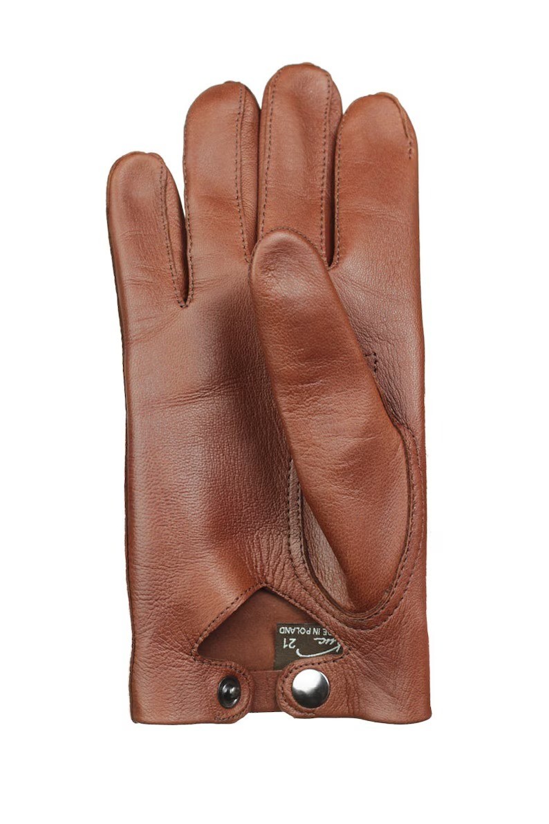 Mens leather gloves without lining – classic gloves with popper wrist fastener,