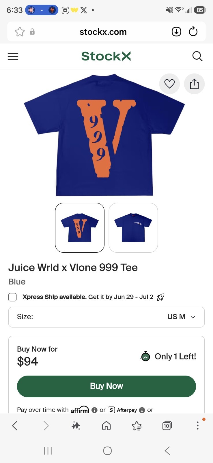 VLONE Juice Wrld Legends Never Die 999 T-Shirt Blue Orange Size Medium M New