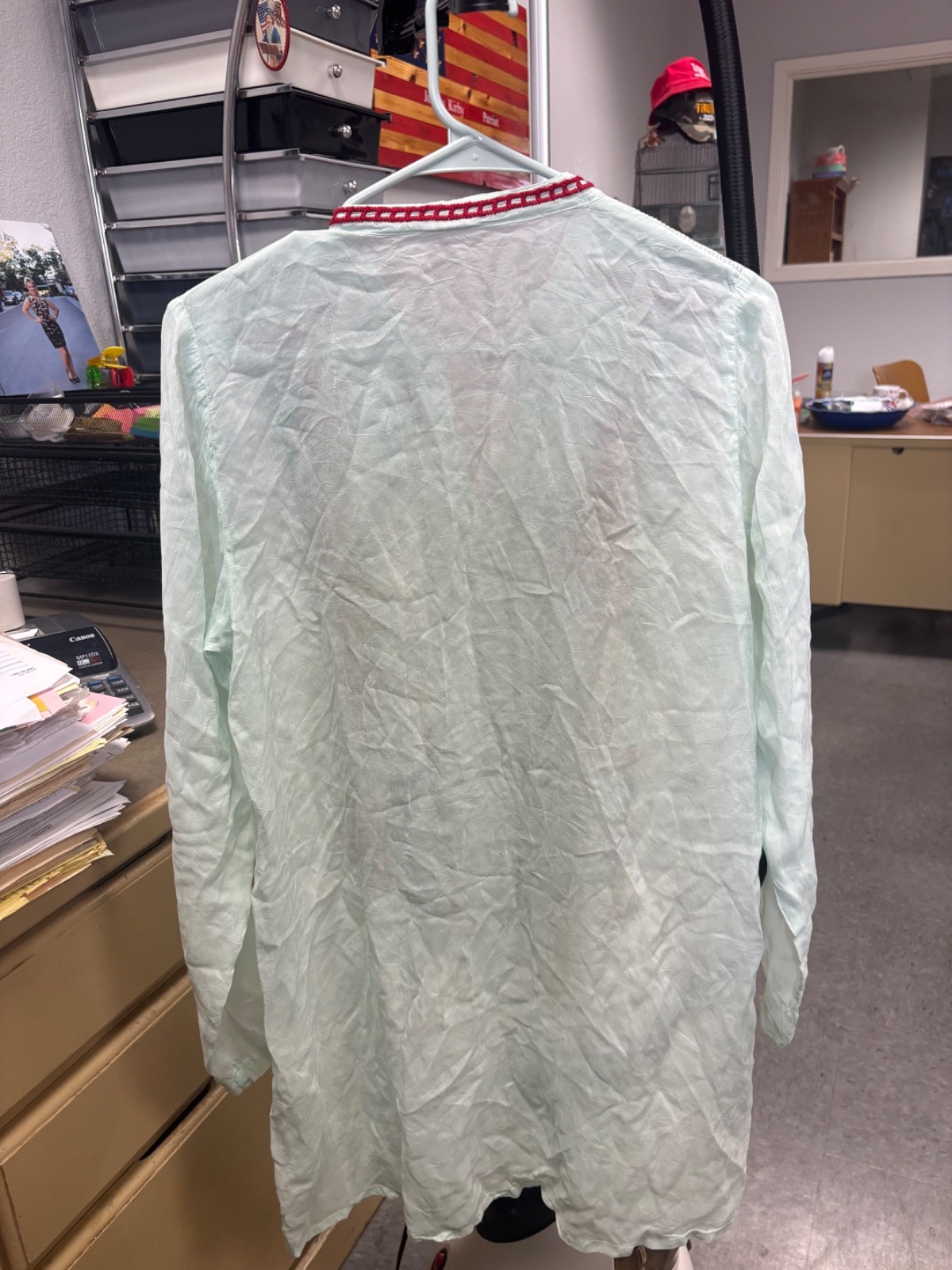 Johnny Was 59 W Size M mint blouse with teal and pink embroidery
