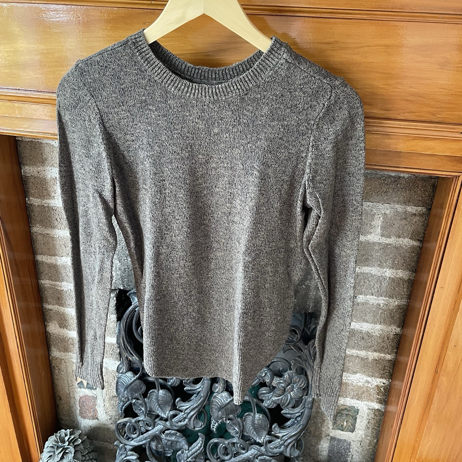 NIC+ZOE Wmn’s Petite S Brown Marled Crew Neck Rounded Hem Pullover Knit Sweater