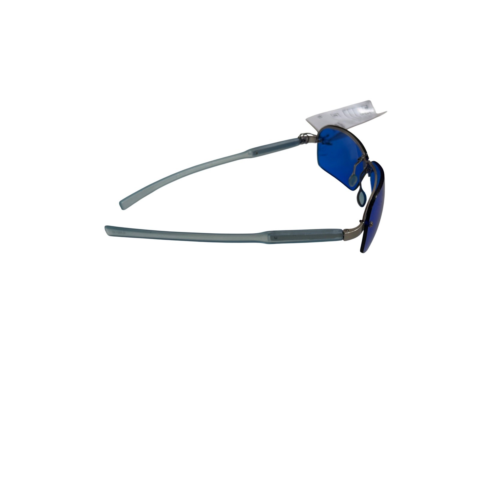 Vintage Y2K Rimless Blue Rectangle Sunglasses Gunmetal Cyber Futuristic Shades