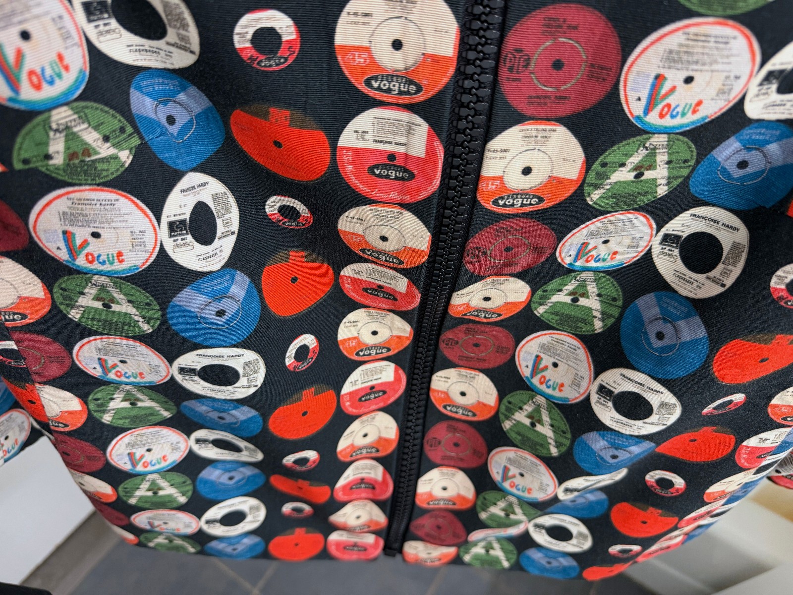 Akris Punto Record Print Jacket Top Dots Circles Vinyl CDs Colorful Full Zip 14