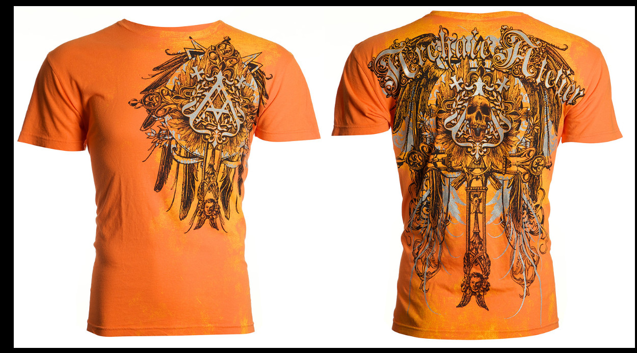 ARCHAIC by AFFLICTION Orange ALLUMINUM Short Sleeve Slim Fit Y2K T-shirt NWT