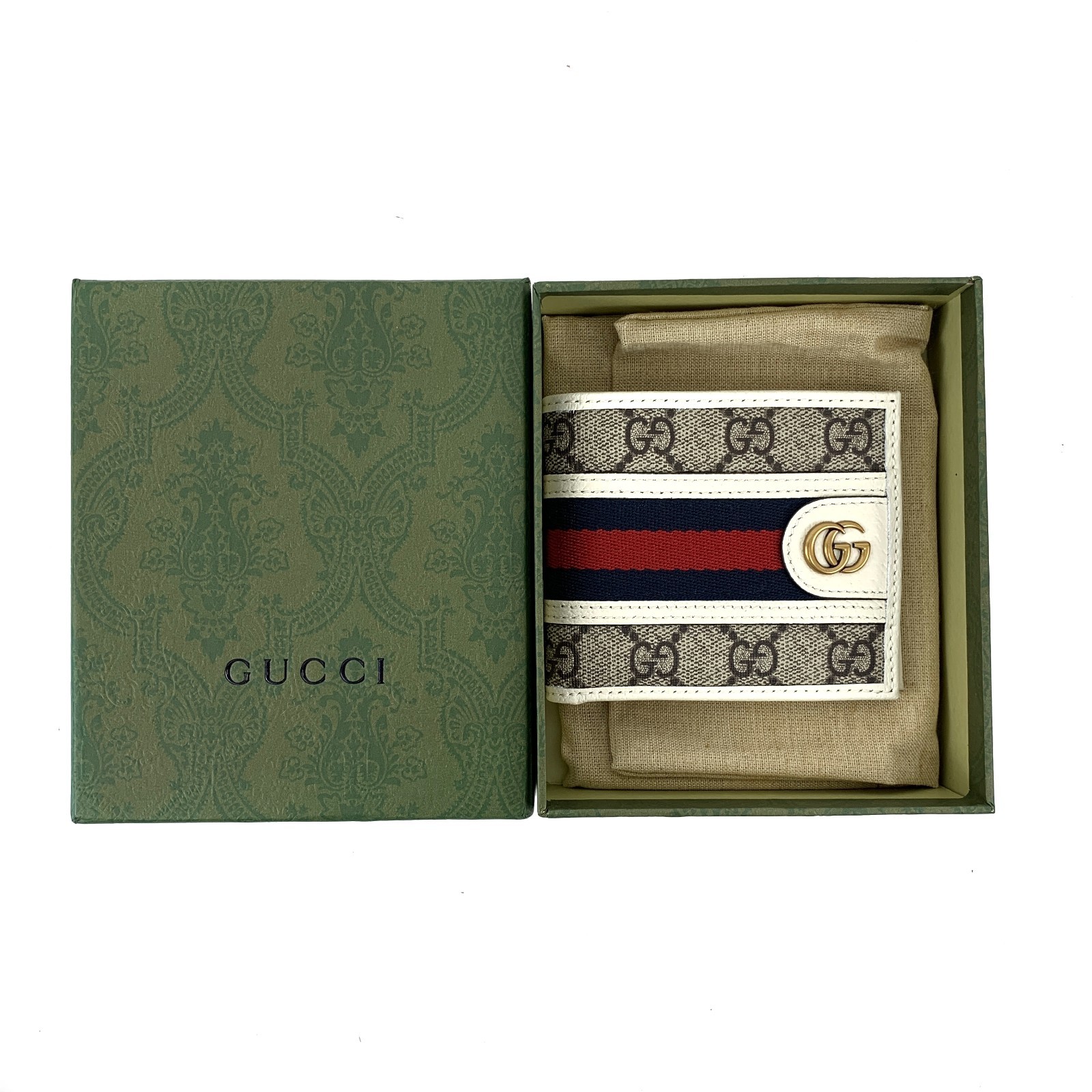 Gucci GG Monogram Web Ophidia Canvas Bi-fold Wallet White 597606 96IWT