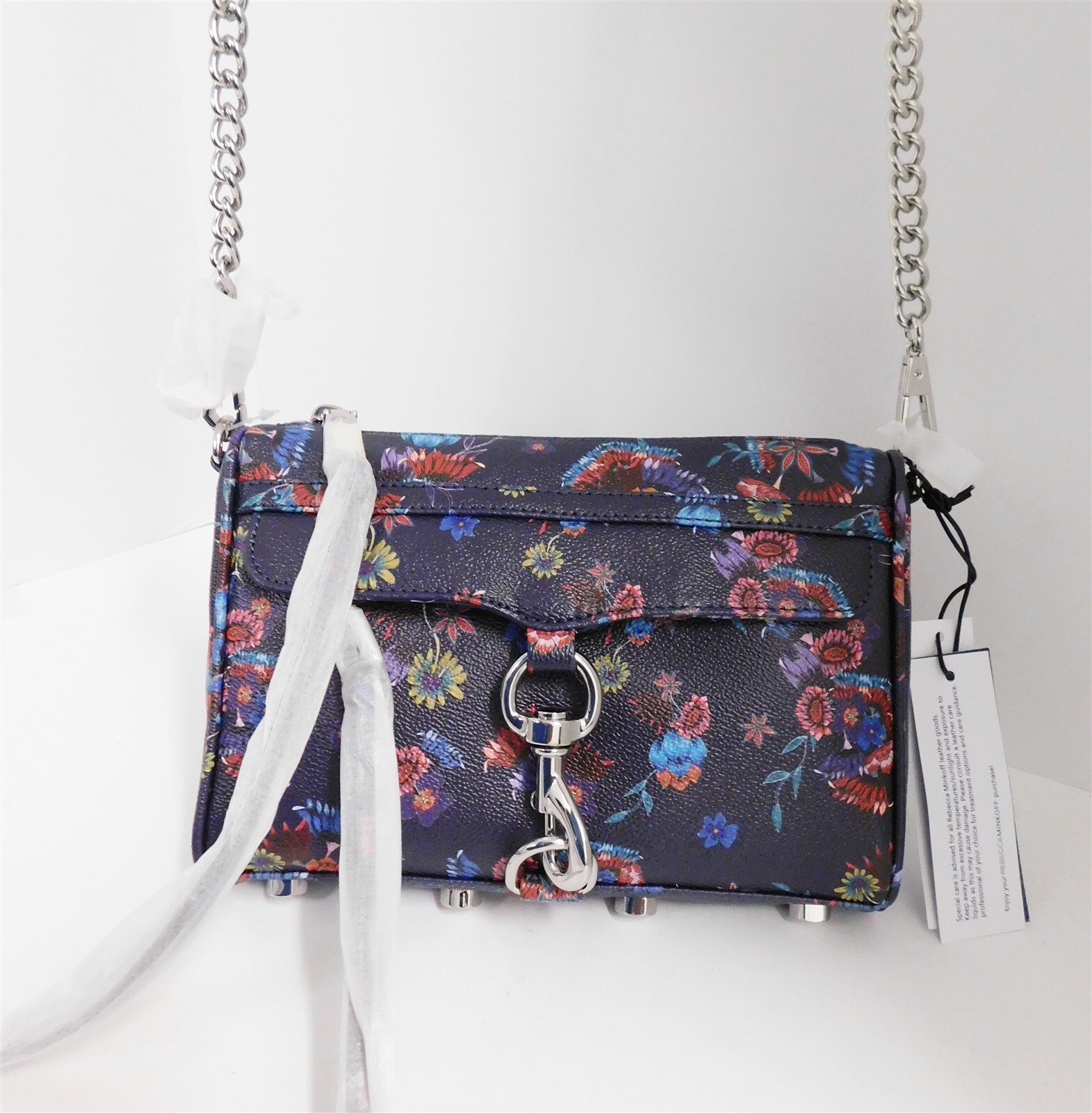 New Rebecca Minkoff Mini Mac Blue Floral Leather Crossbody Bag