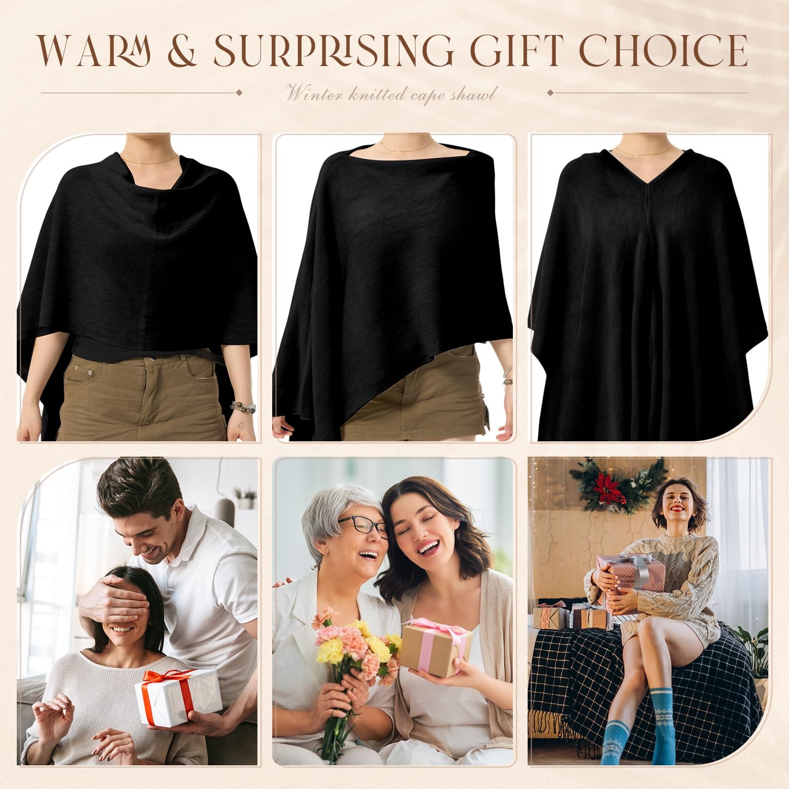 Womens Solid Knit Versatile Lightweight Shawl Wrap Scarf Cape Poncho Tops