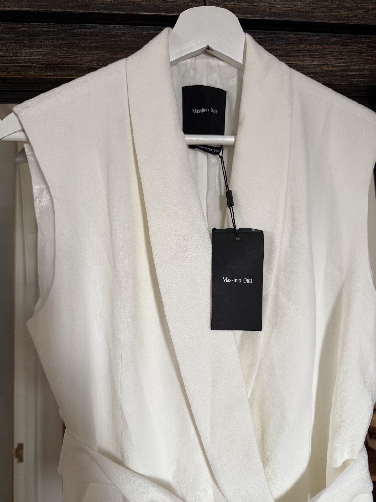 Massimo Dutti Linen Blazer Belted Dress White Sleeveless EU 36 US 4 Womens