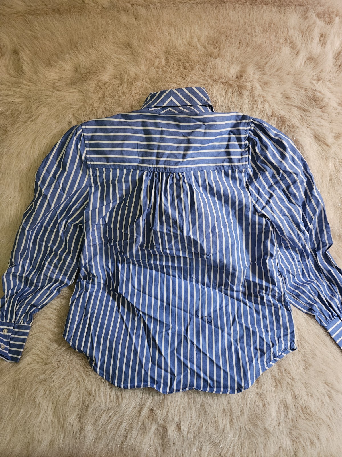 Free Assembly Womens XS Blue White Striped Bow Neck Blouse 100% Cotton Long Slee
