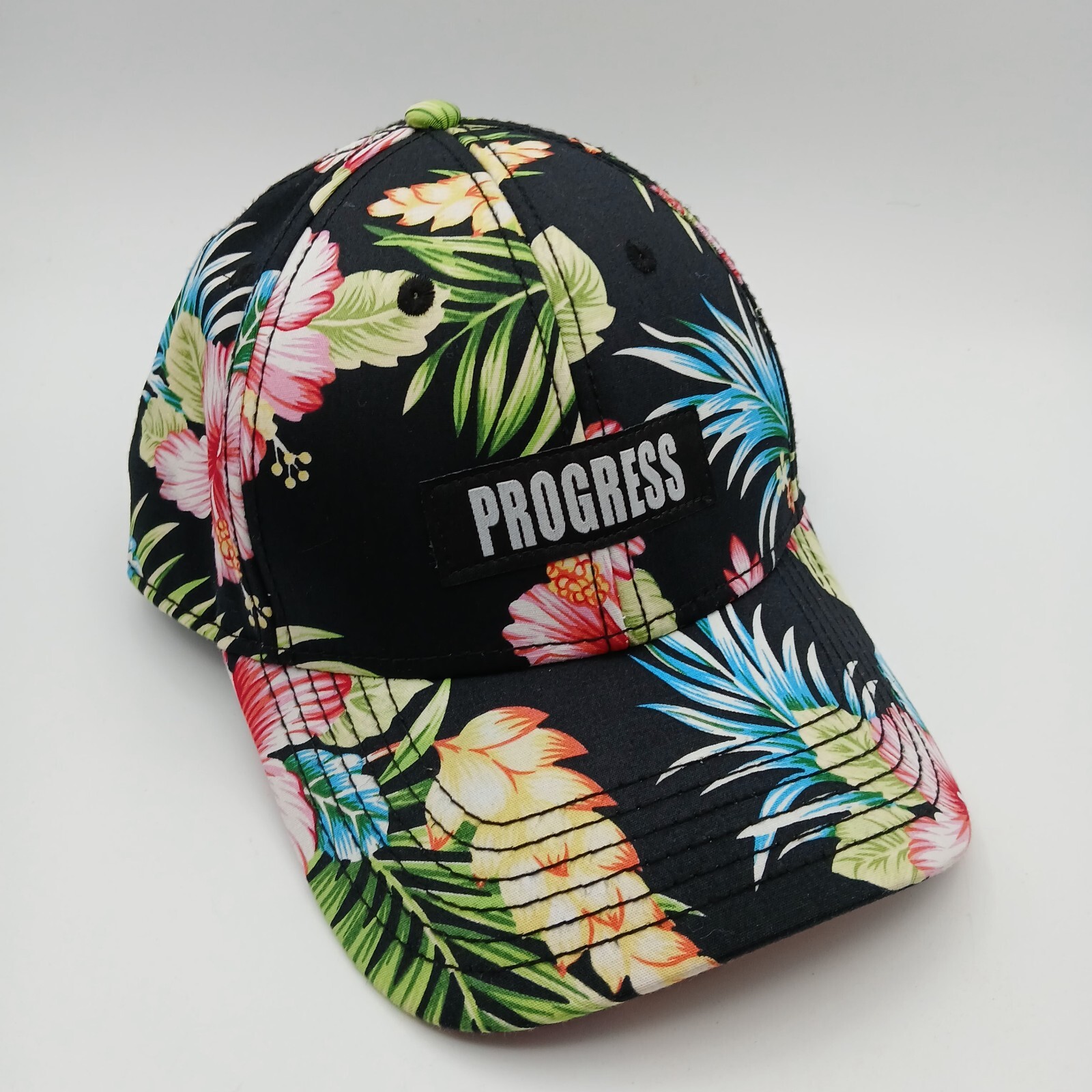 Hawaiian Tropical Hat Cap Snapback Progress Multicolor Floral Pattern Script