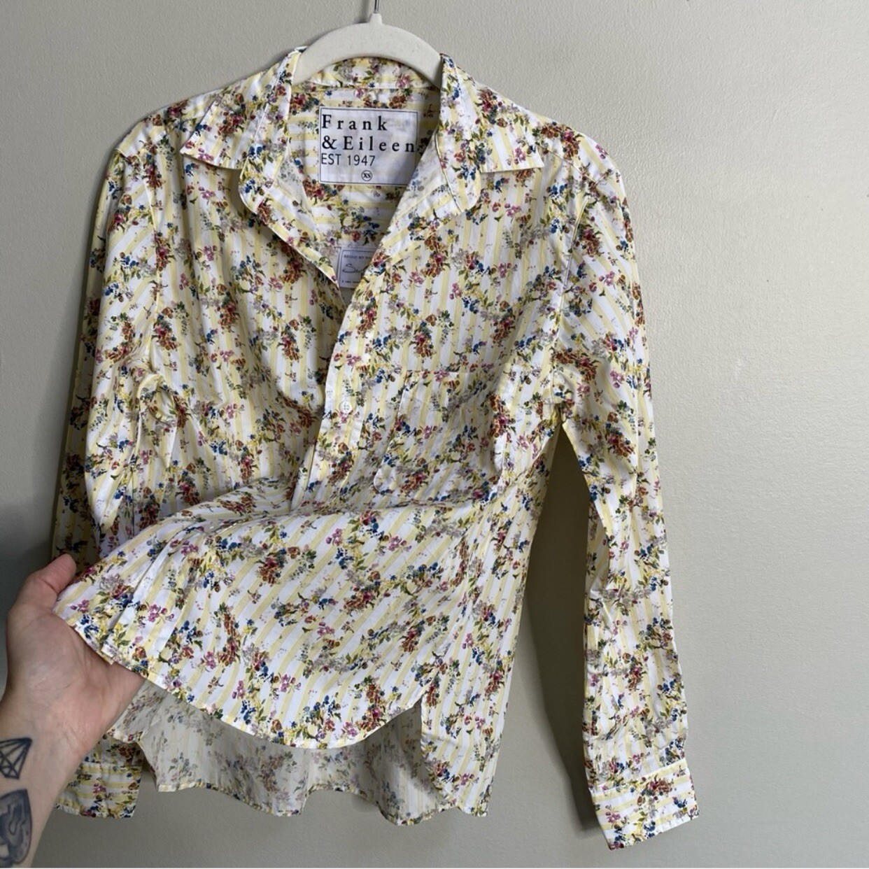 NWT Frank & Eileen Yellow Stripe Floral Button-Up Shirt