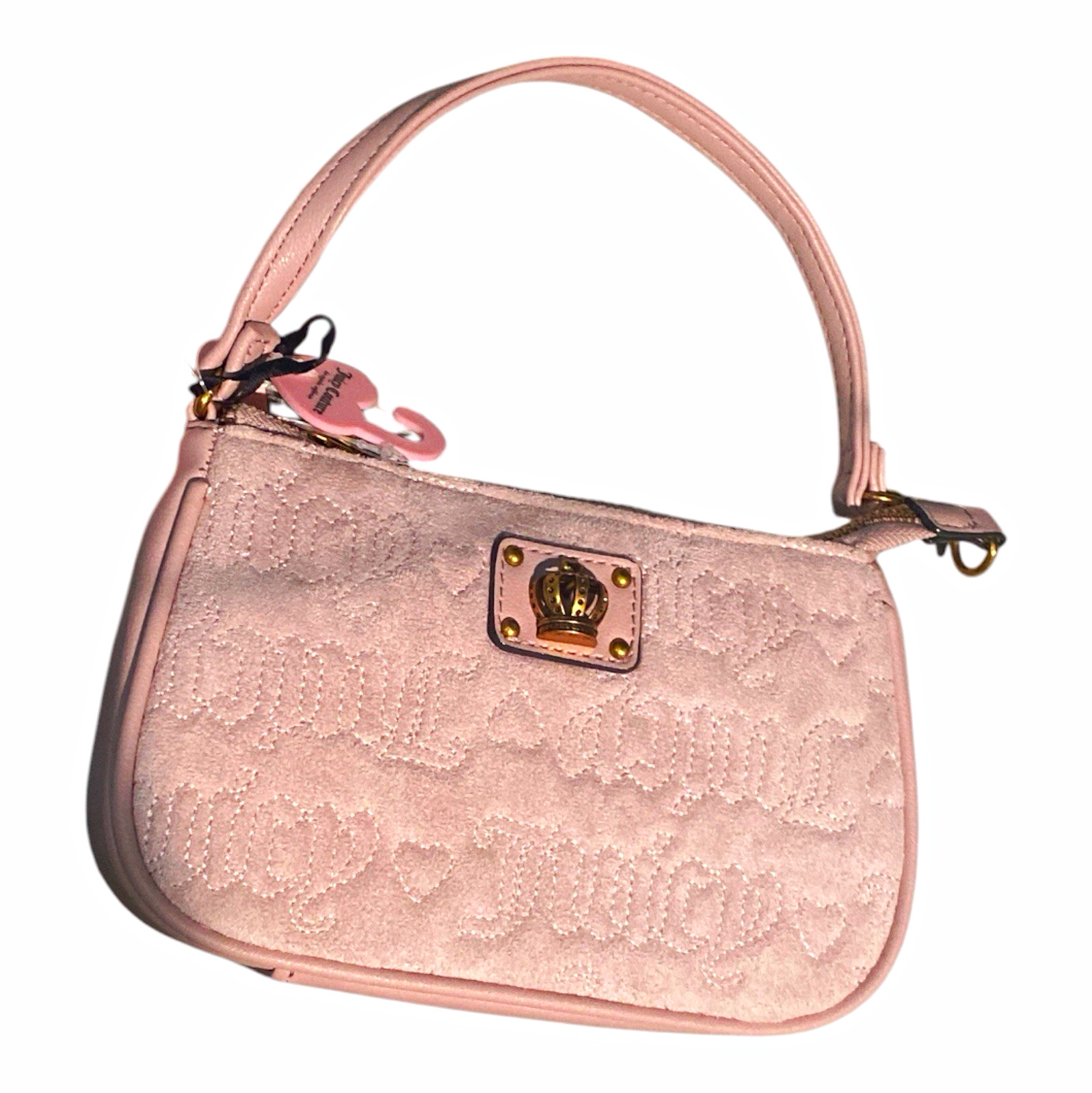 Juicy Couture Pink Logo Shoulder Bag w/ Heart Charm, Gold Hardware, Zip