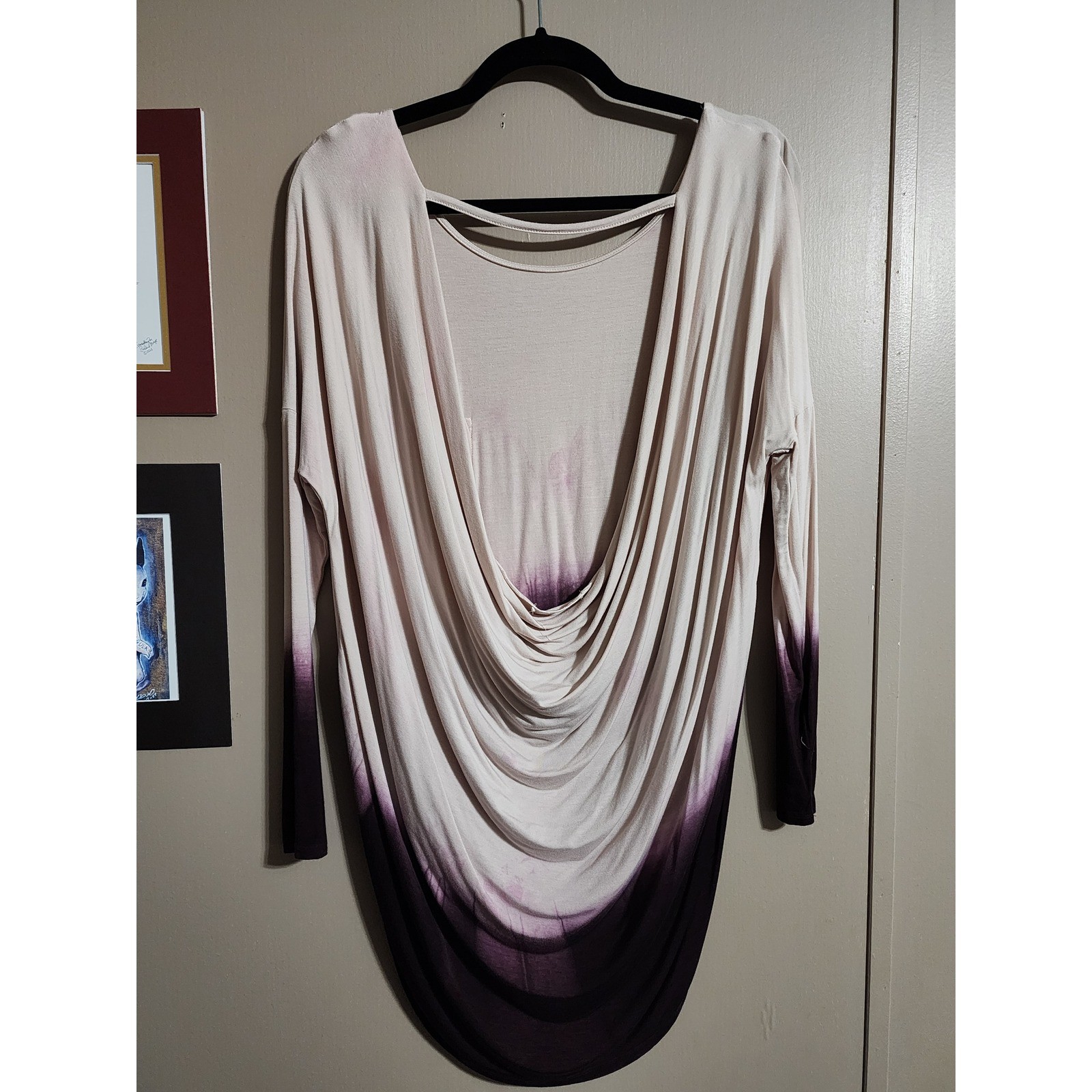 Unbranded Tunic Top Draped Open Back Ombre Large Purple Beige