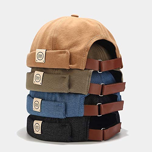 Docker Cap Men Brimless Hats Beanie Rolled Cuff Retro Sailor Hat with Adjustable