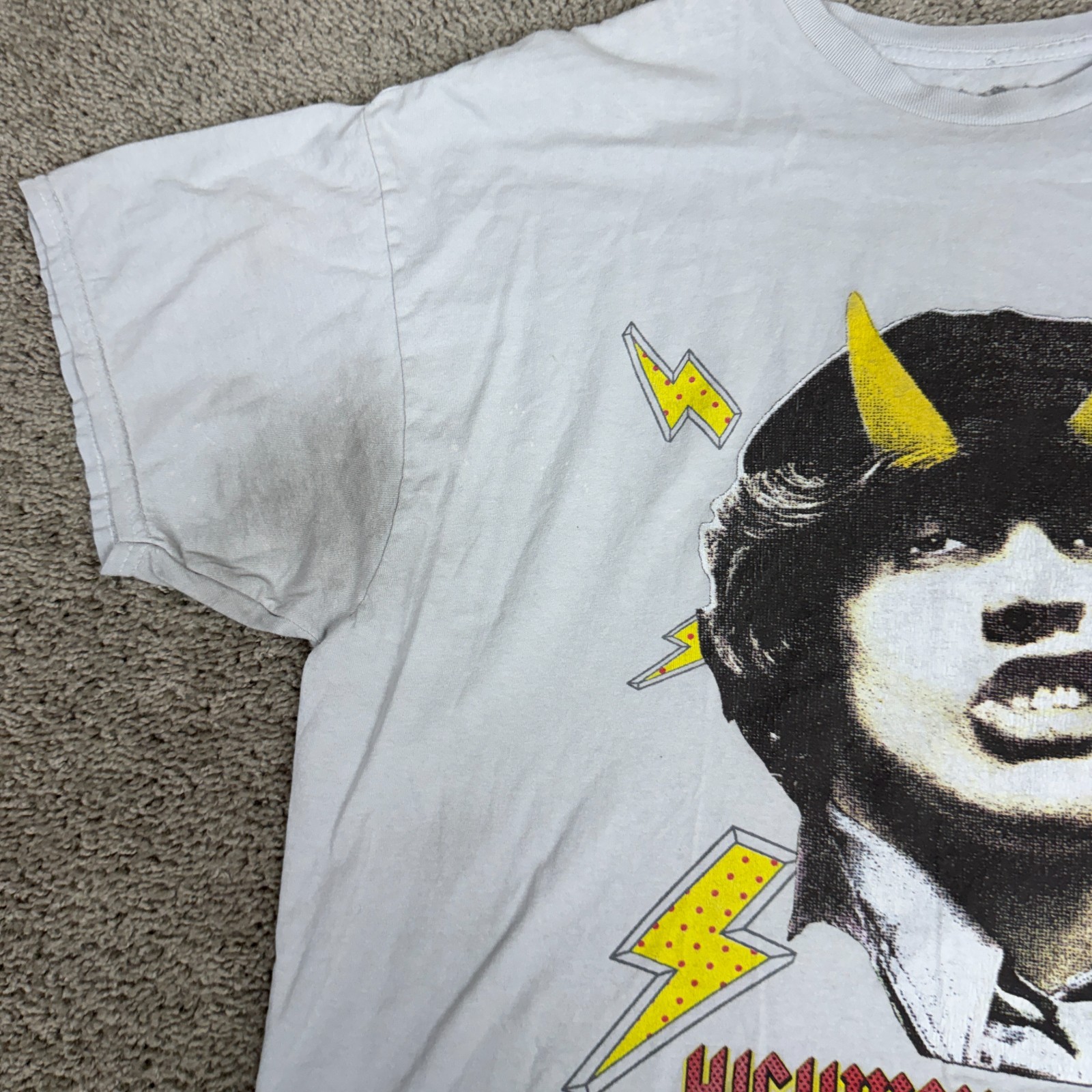 ACDC Shirt Mens Extra Large White Highway To Hell Angus Young Short Sleeve