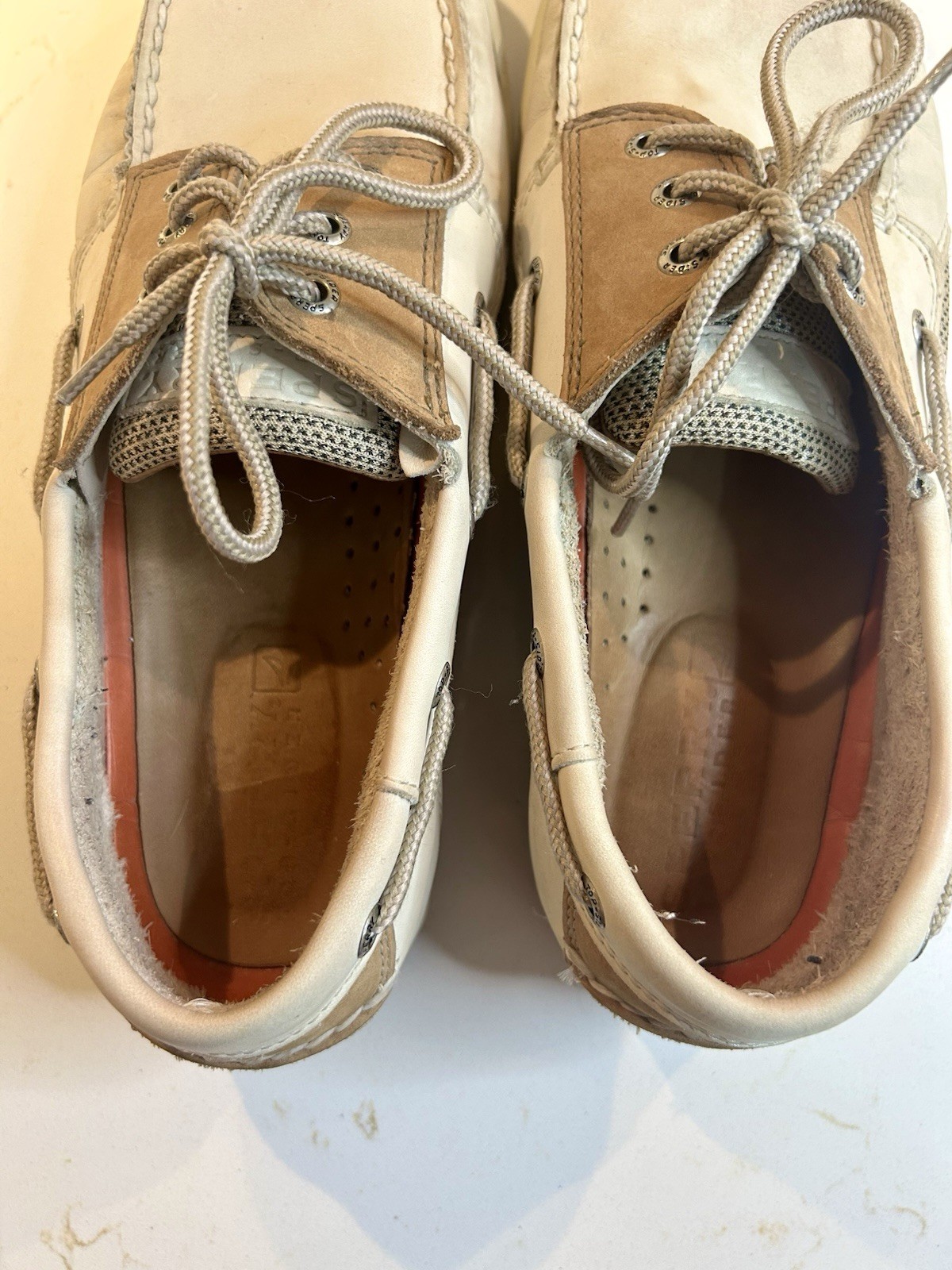 Men’s Sperrys Boat Shoe Size Authentic Original 10M L-6 CH133 Ivory And Tan