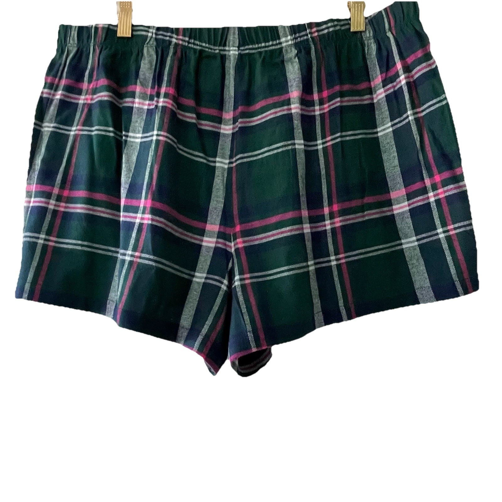 NWOT! Sonoma Women Size XL Pink Green Plaid Flannel Pajama Sleep Shorts Pockets