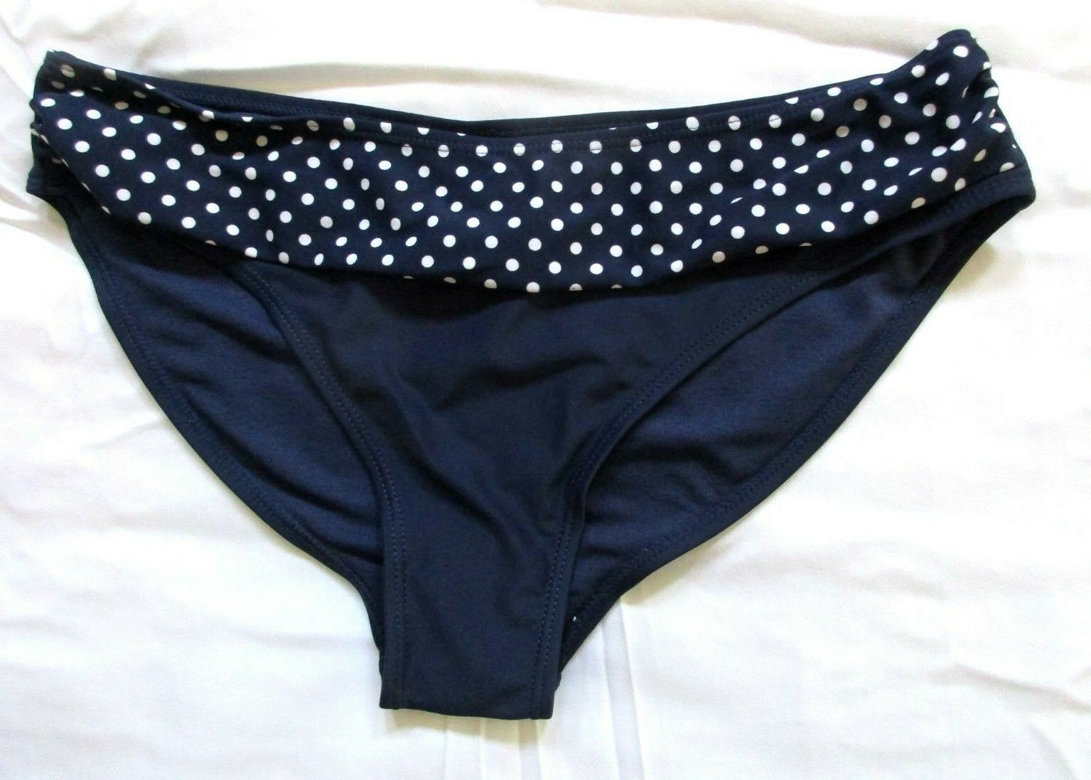 U.S. Polo Assn, Hipster Bikini Bottom, Navy/Polka Dot Trim, Nylon/Span, L, NWOT