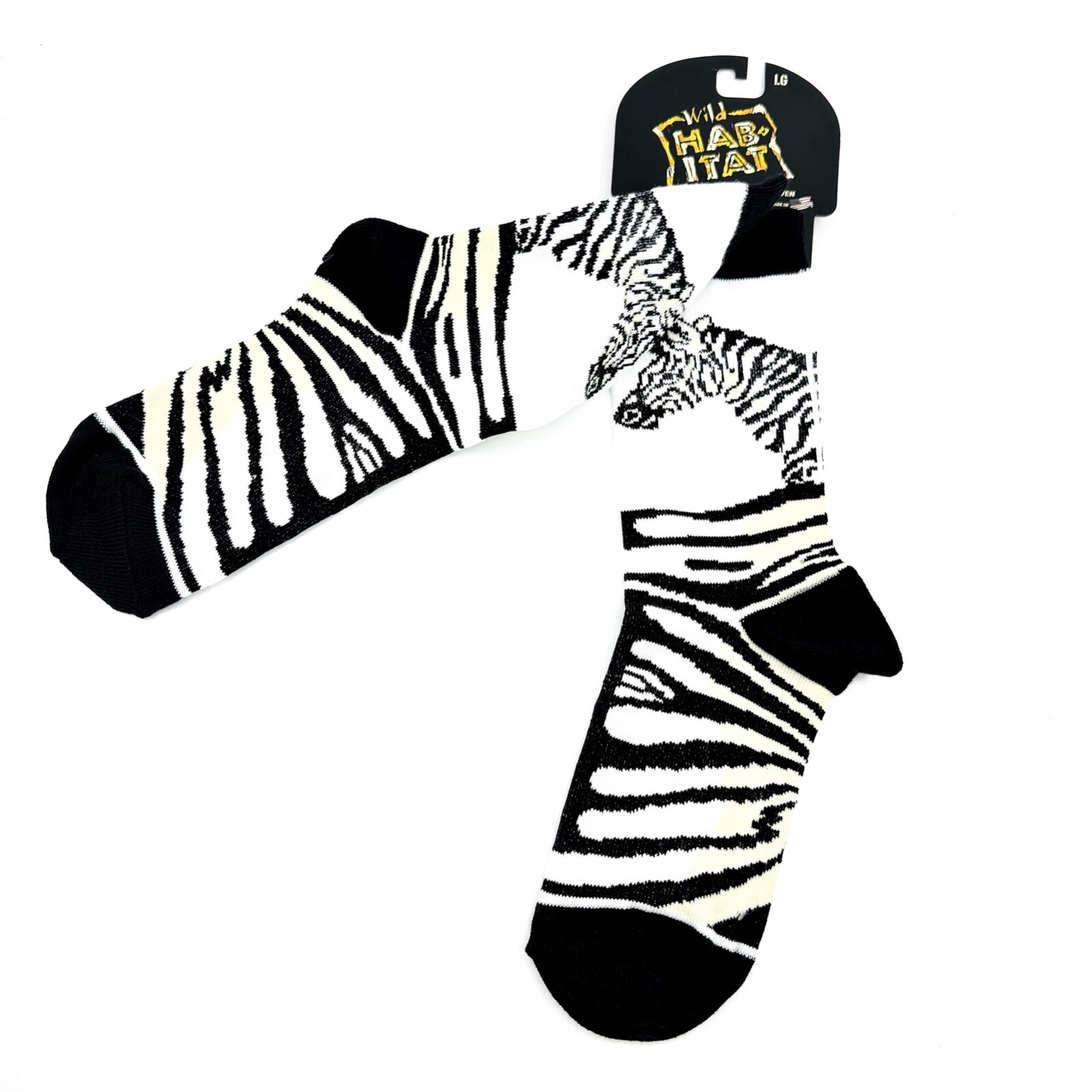 Zebra with Stripes Collectible Socks Unisex Large Wild Habitat Black Cream White