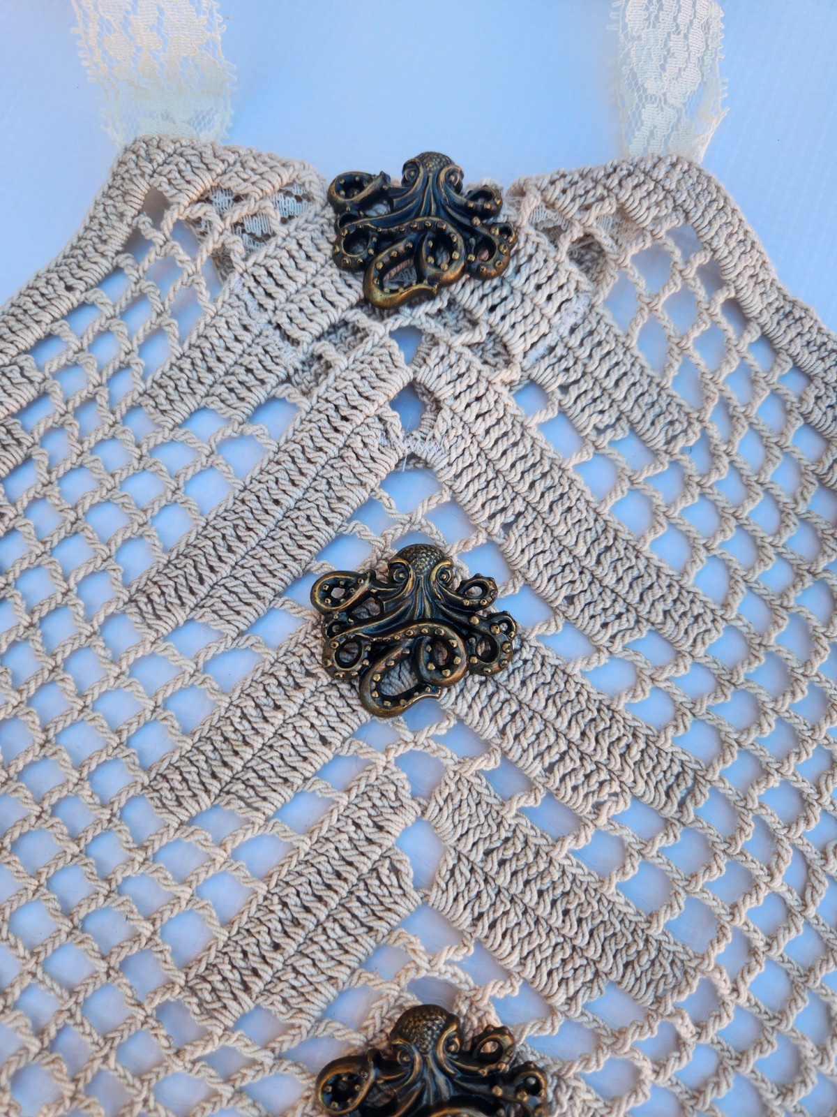 Upcycled Vintage Lace, Octopus Buttons, Cottage Core With A Twist, One Size