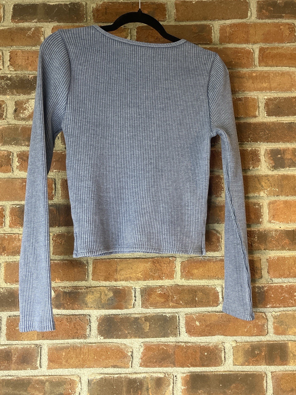 Estpac Women’s Blue Ribbed Knit Crew Neck Long Sleeve Pullover Top M