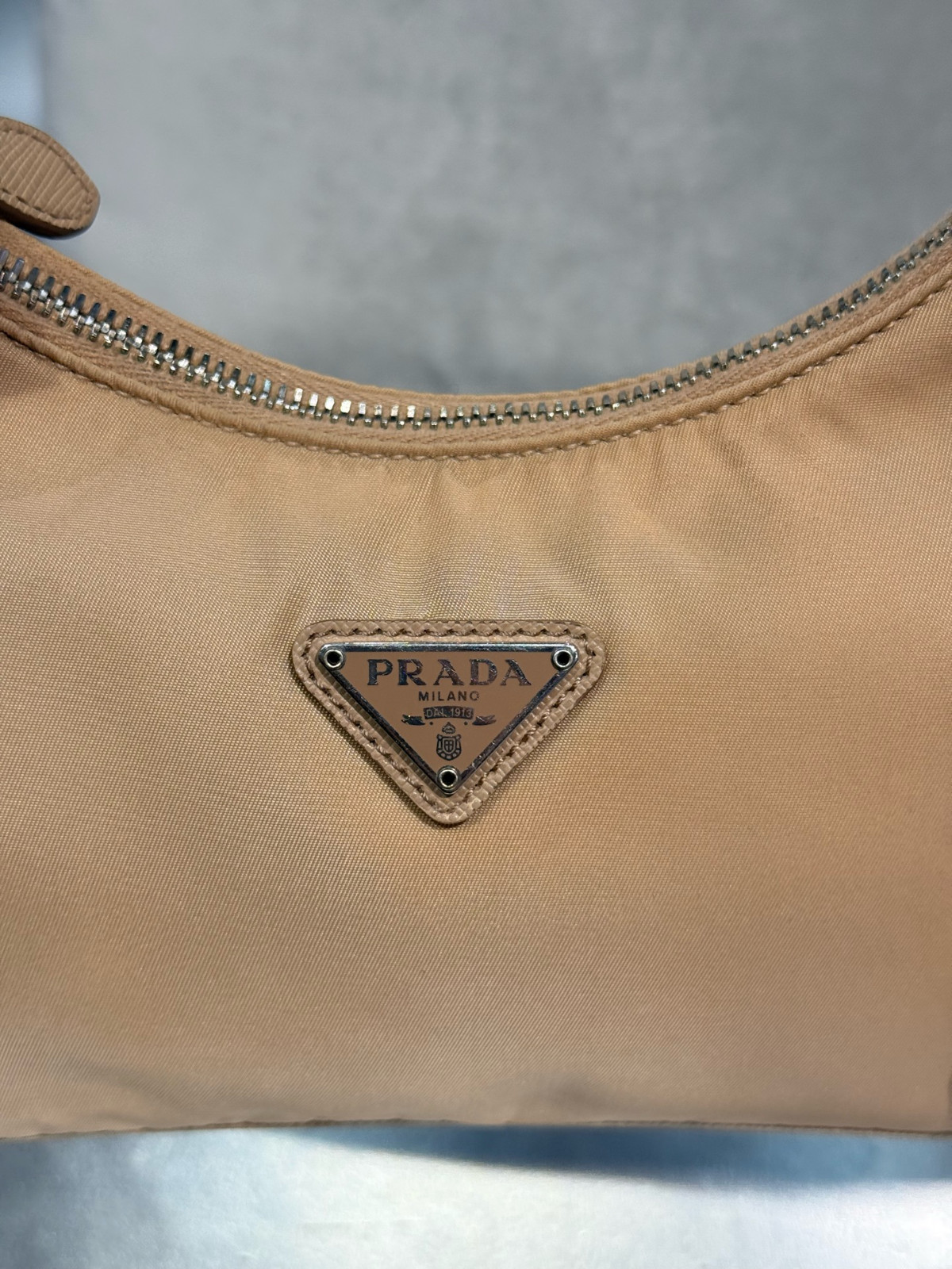 Authentic Prada Re-Edition 2005 Nylon Hobo Nylon with Leather Trim Hobo Beige