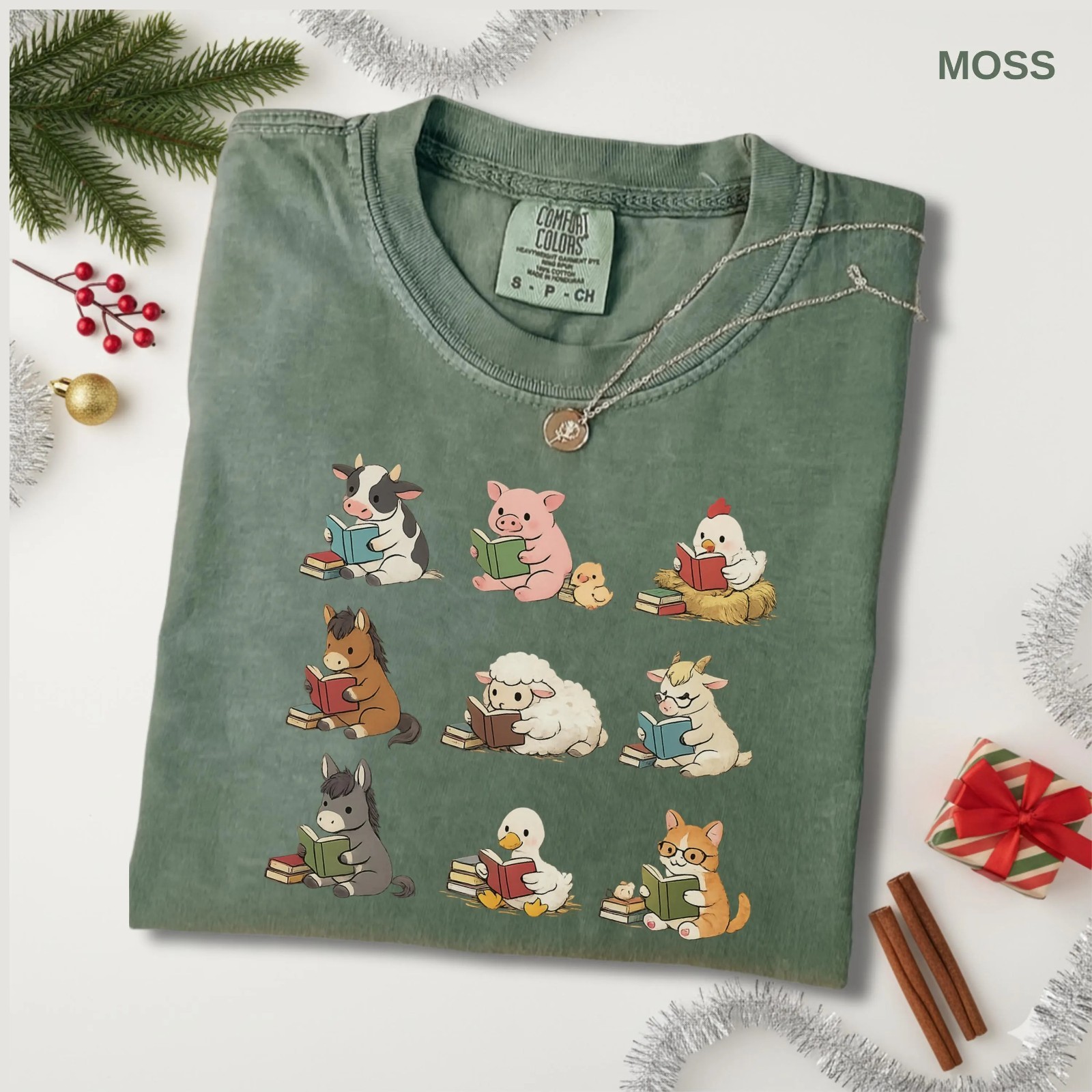 Comfort Colors Farm Animals Reading Book Lover Teacher Librarian T-Shirt