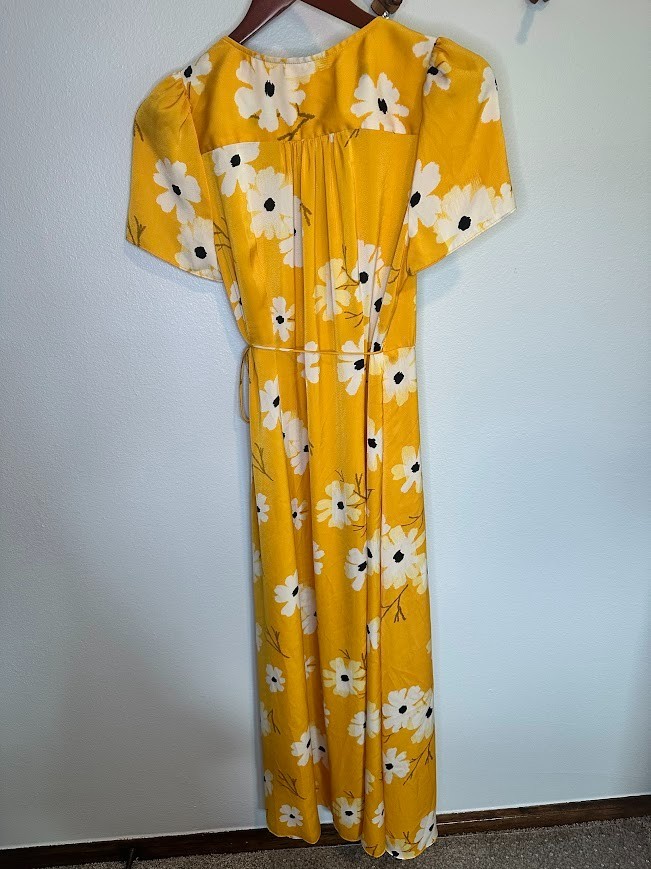 Madewell Puff-Sleeve Floral Yellow Daisy Wrap Midi/Maxi Dress – Small