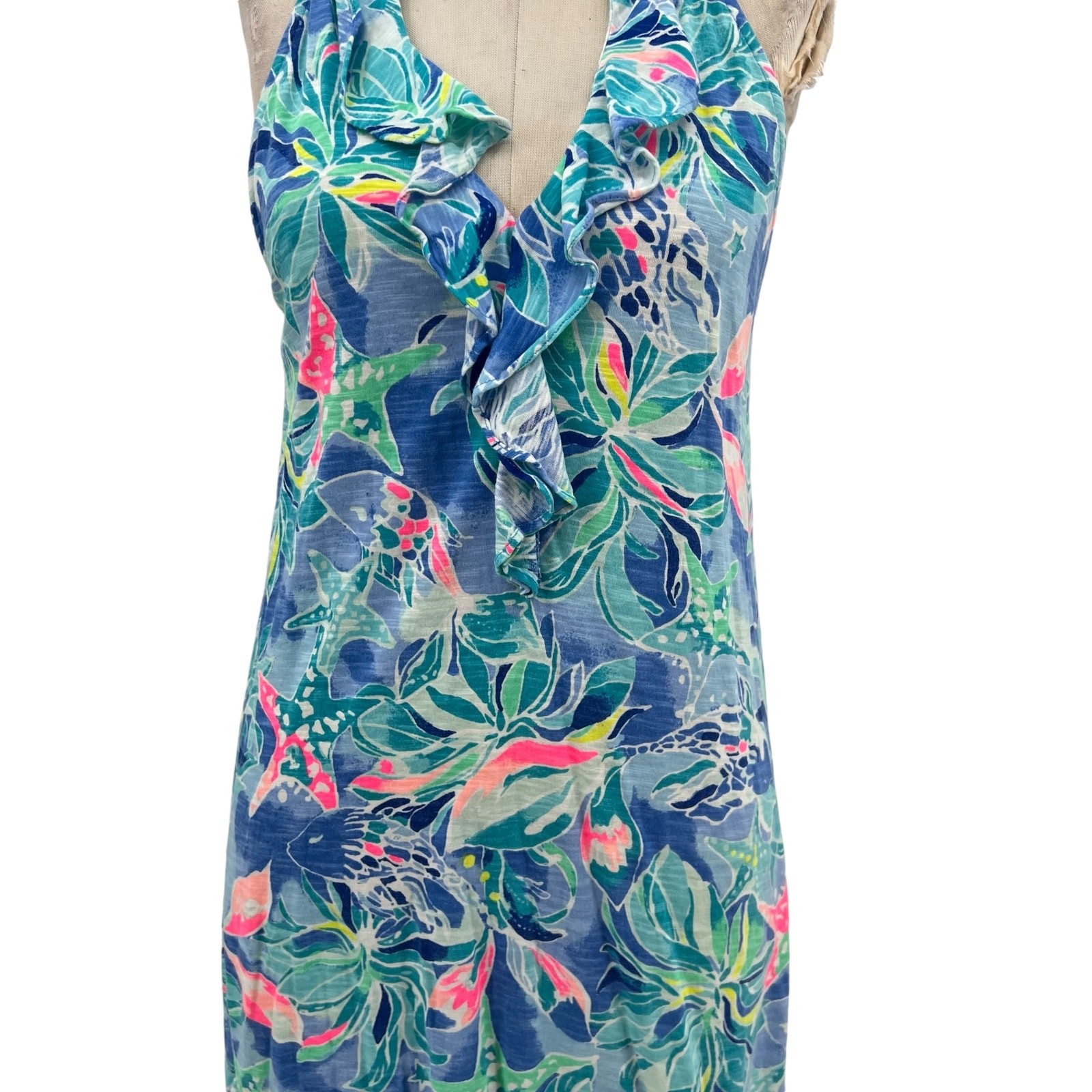 Lilly Pulitzer Shay Dress Bennett Blue Celestial Seas Starfish Print Size Small