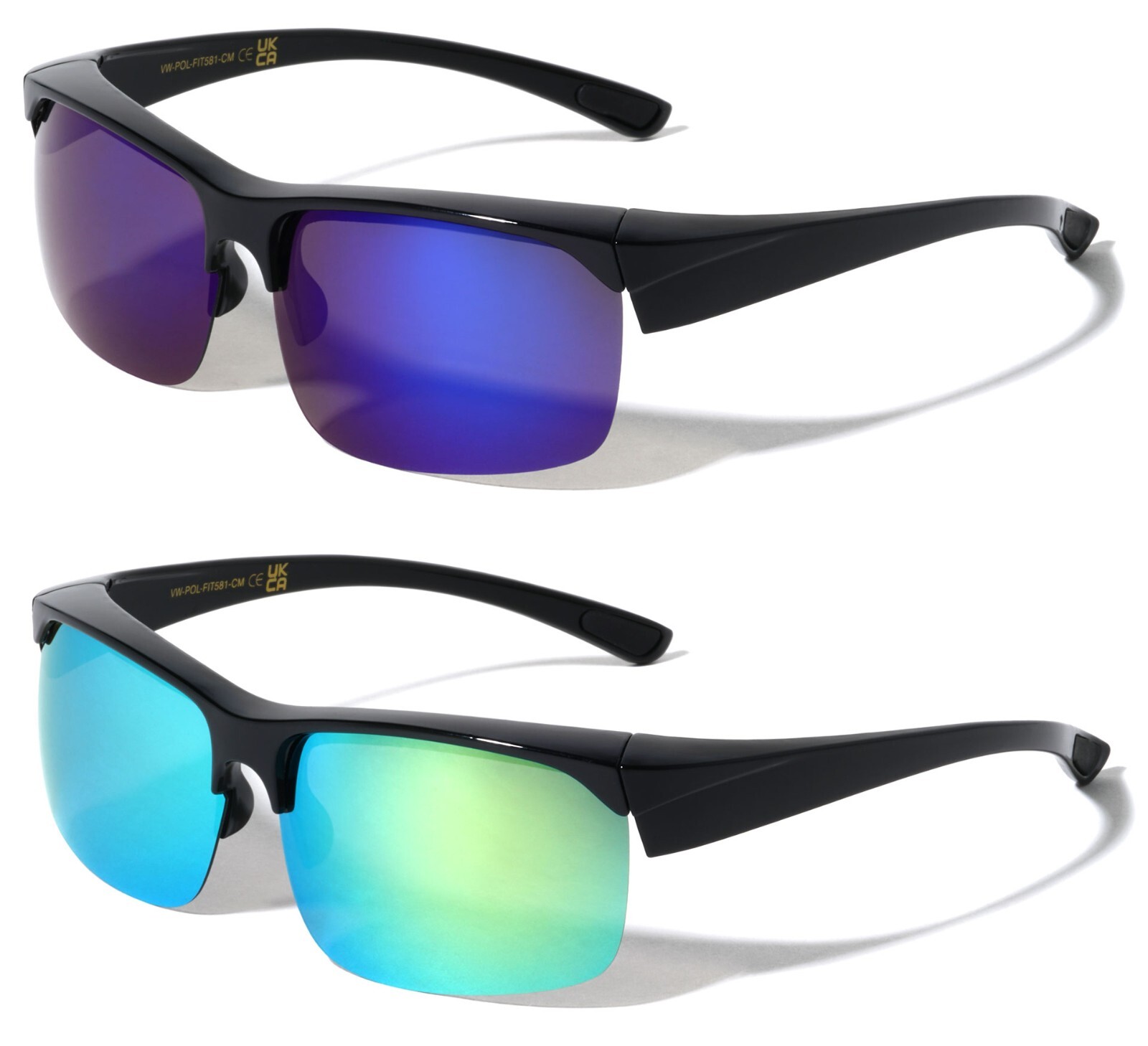 2 Pairs Men Fitover Half Rim Polarized Sunglasses – Mirror Fit-Over Eyeglasses