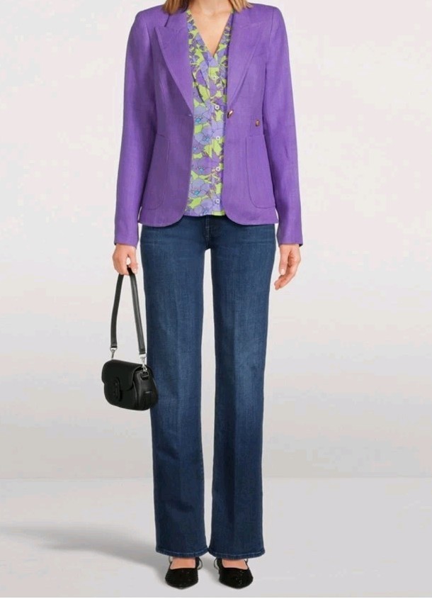 SMYTHE Duchess Linen Patch Pocket Blazer in Violet Like New Size US 4
