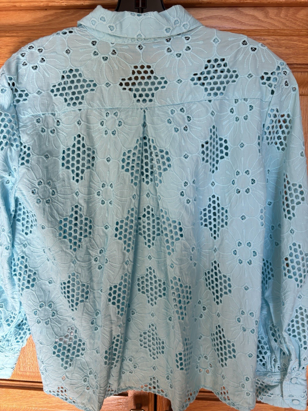 NWT J.Crew Aqua Blue Eyelet Long Sleeve Popover Top Size S Camisol Included