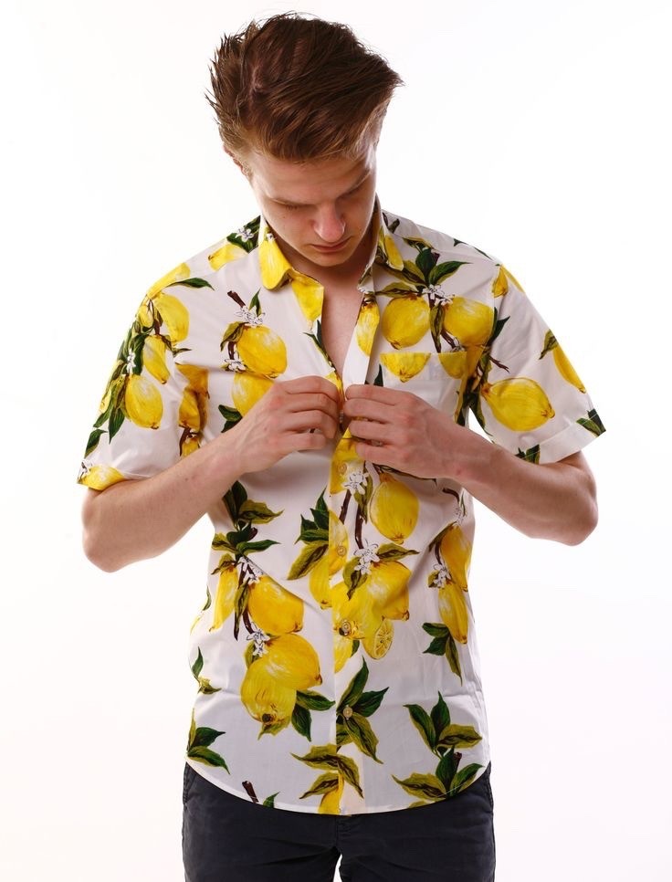 Lemon Print Shirt – White/Yellow Size XL Cotton Men’s Women’s