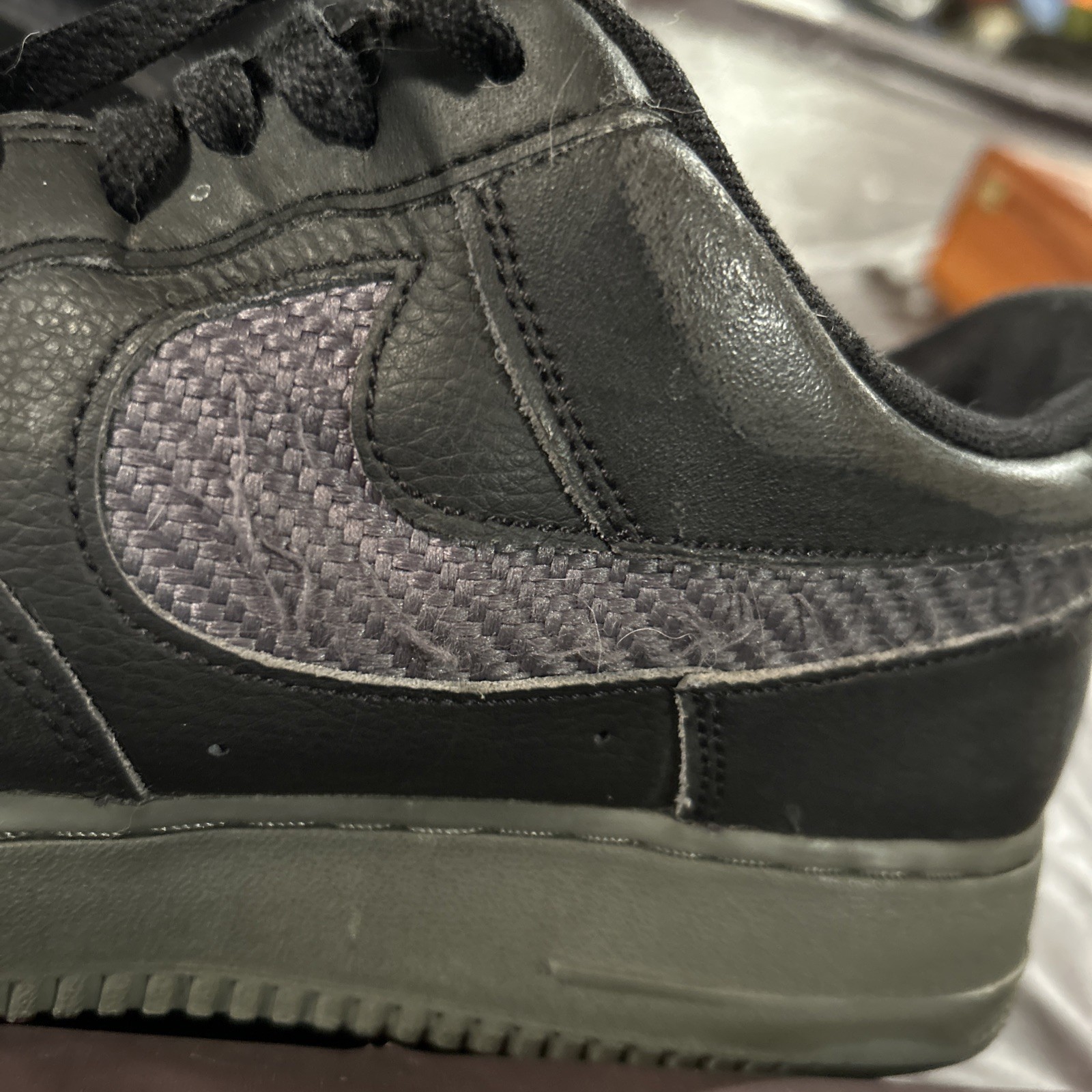 Size 11 Nike Air Force 1 Carbon Fiber” Black/Grey/Blue USED