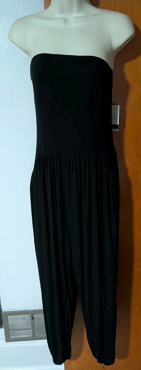 Halara Ribbed Tube Backless Jumpsuit w/ Pockets Black Sz M Petite NWT