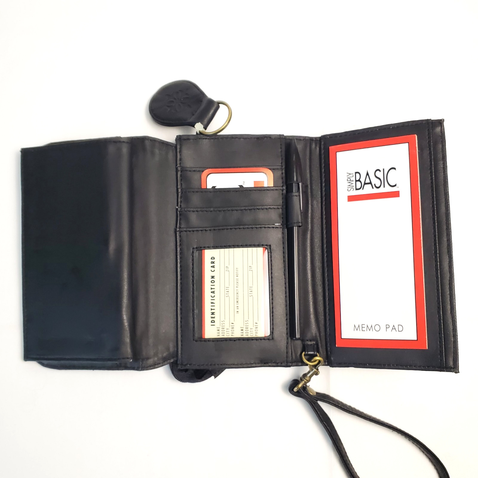 SIMPLY BASIC Black Faux Leather/Nylon Trifold Checkbook CLUTCH Wallet NEW