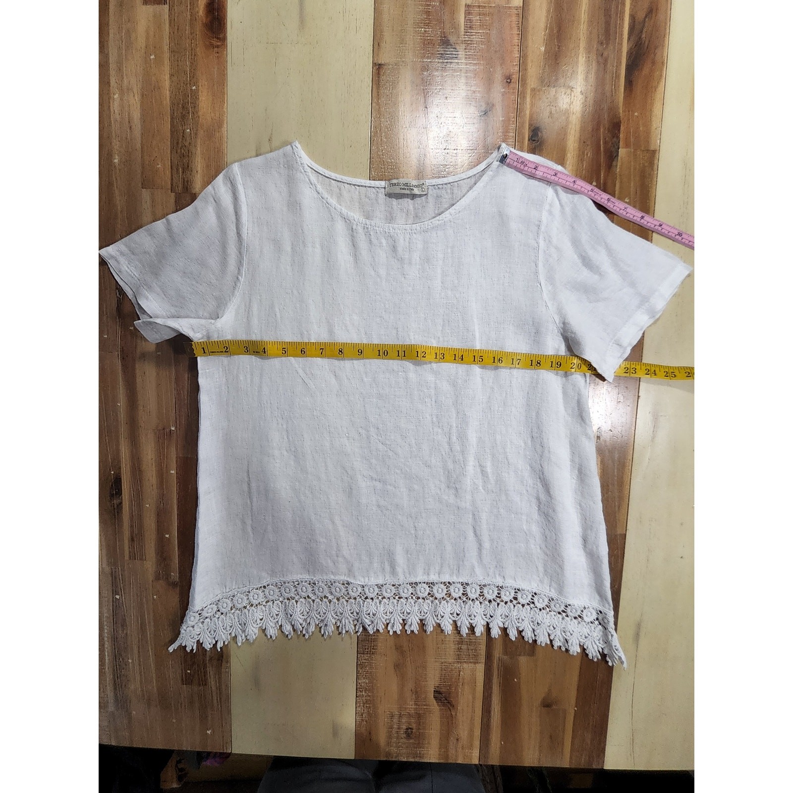 Made in Italy Linen Top White Crochet Lace Hem Boho Large