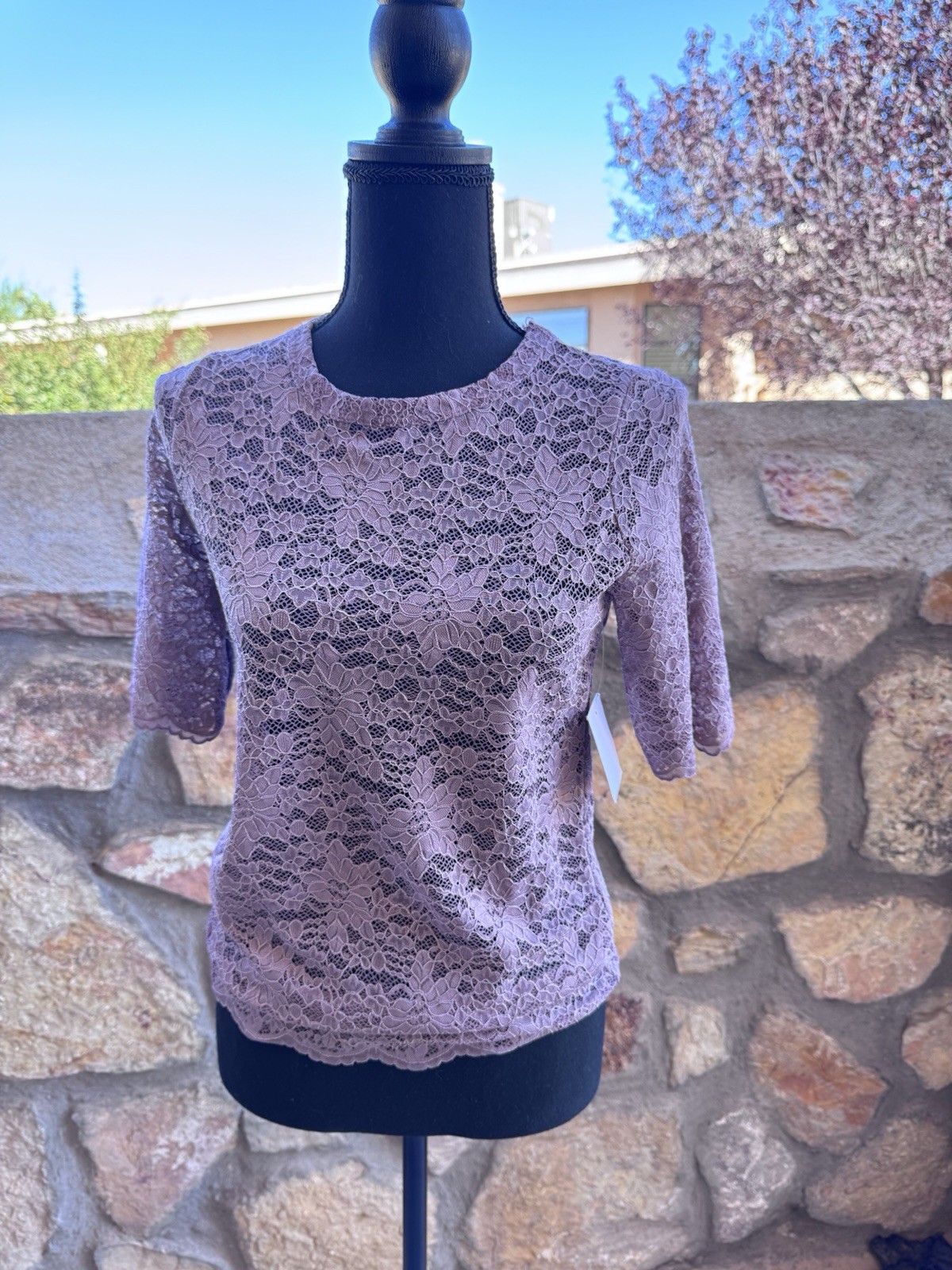 NWT Tinywillow Lilac Lace Floral Top Sz S Stretch Shirt Romantic Boho FREE SHIPP