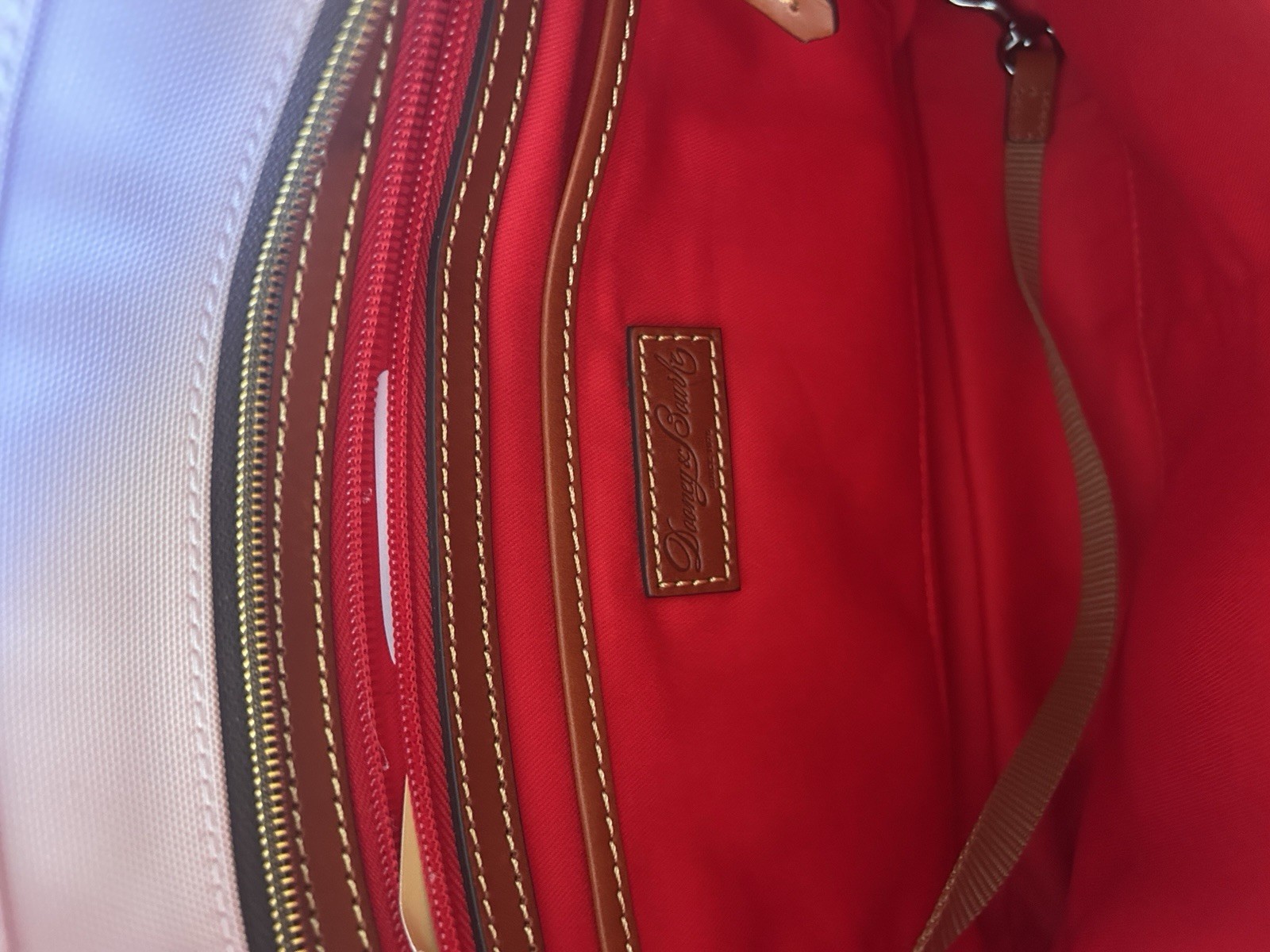 Dooney & Bourke Pink Solid Tote Bag – Zip Top, Gold Hardware, Red Lining