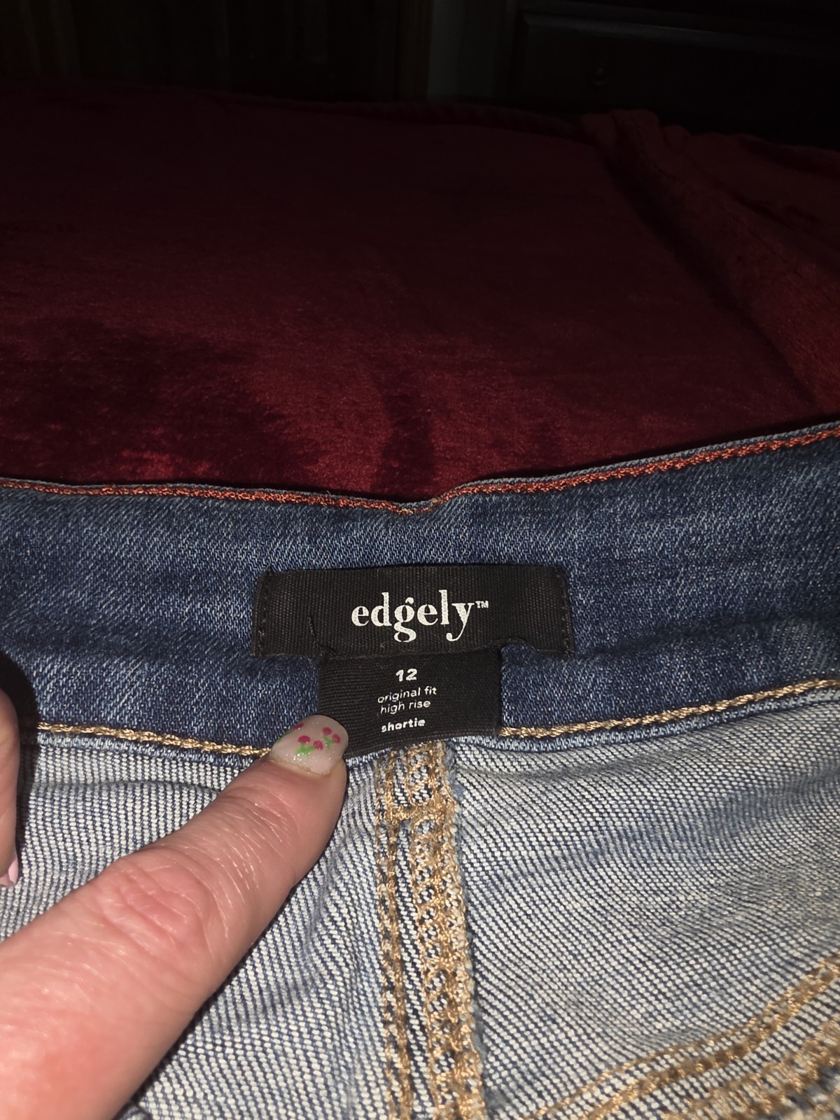 edgely Women’s Blue Denim High Rise Cut Off Shorts Stretch Pockets Size 12