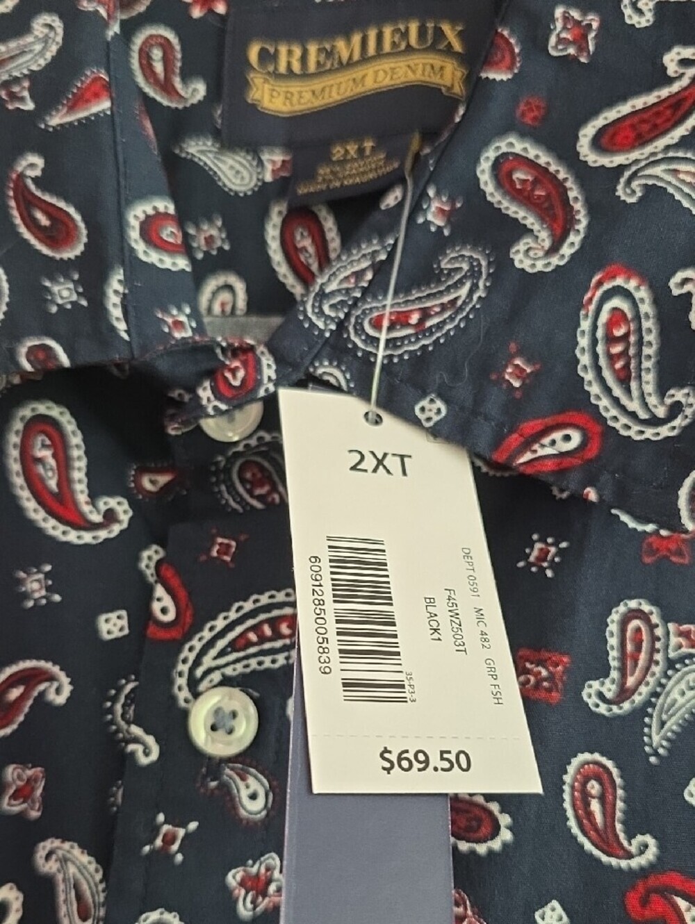 Daniel Cremieux Navy Paisley Button-Down Shirt with Red and White Paisley