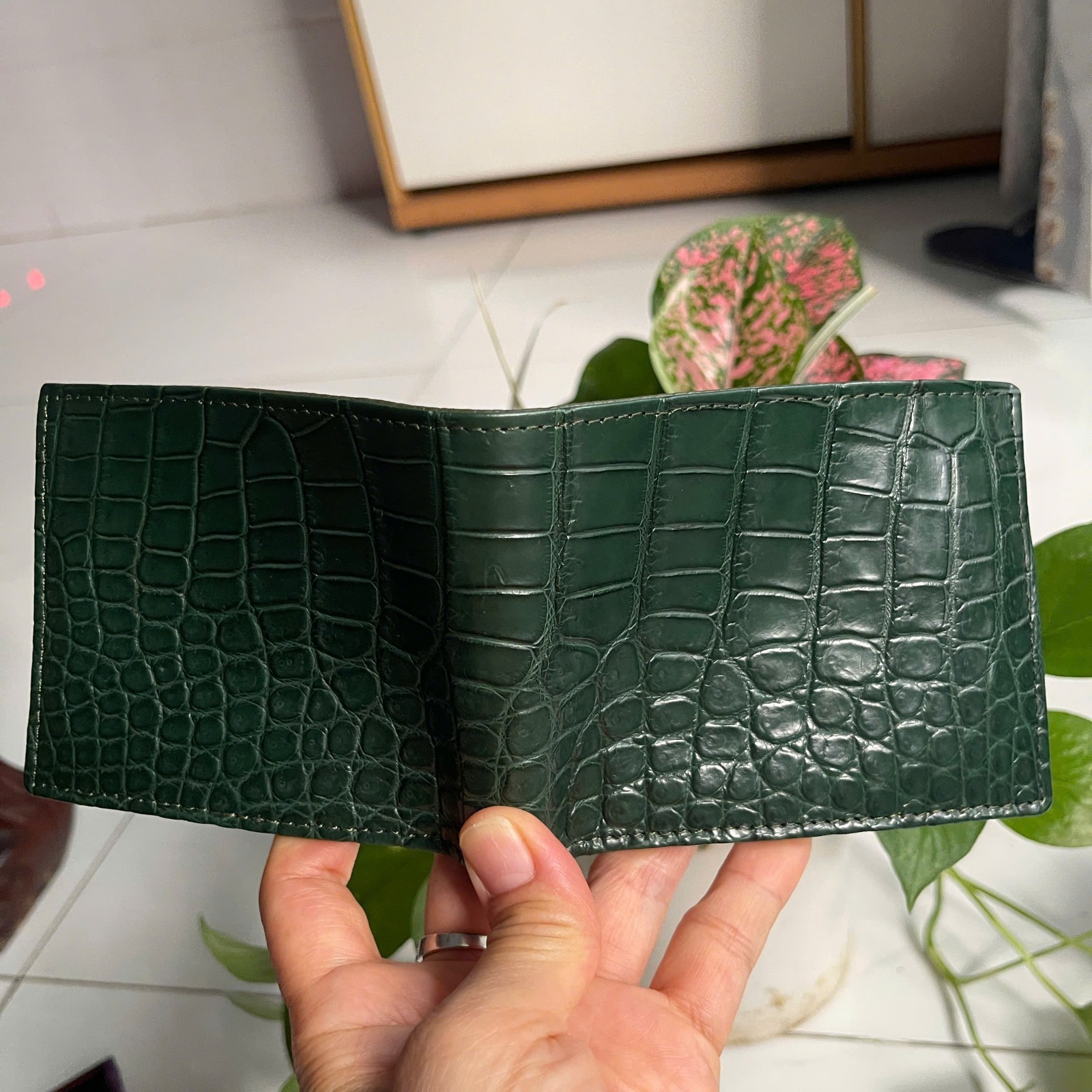 Green 100% Real Genuine EXOTIC Leather Skin Men’s Bifold Wallet,Cardholder