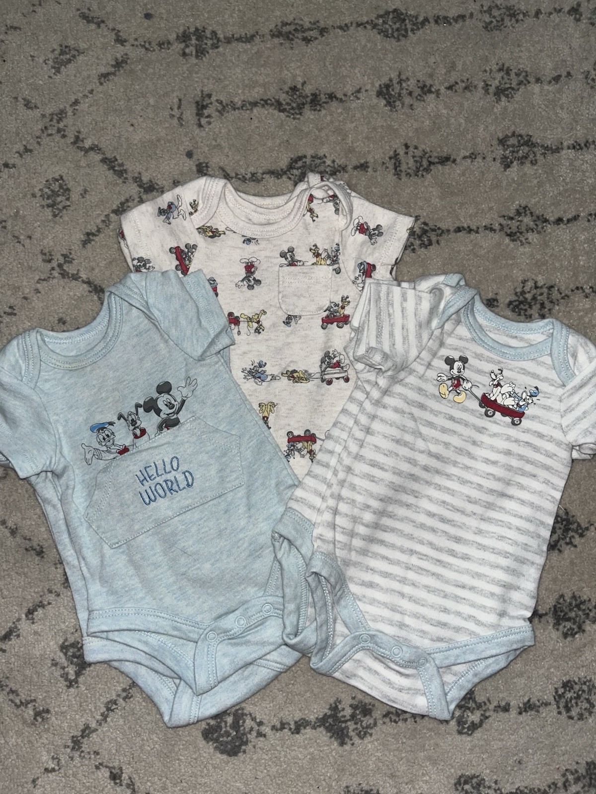 SET OF TWODisney Baby Newborn Mickey Mouse 3pc Short Sleeve Cotton Knit Bodysuit