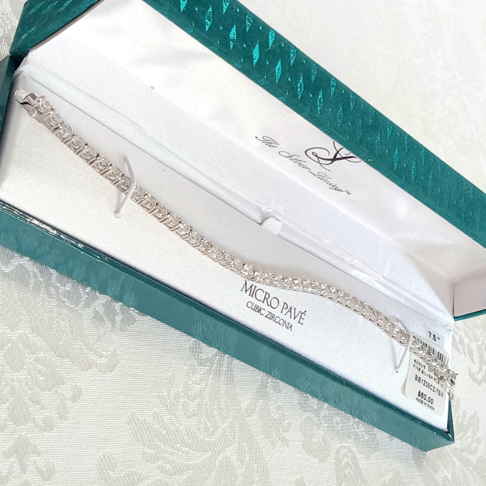 CZ Tennis Bracelet: Silver Plate Micro Pave, Original Box