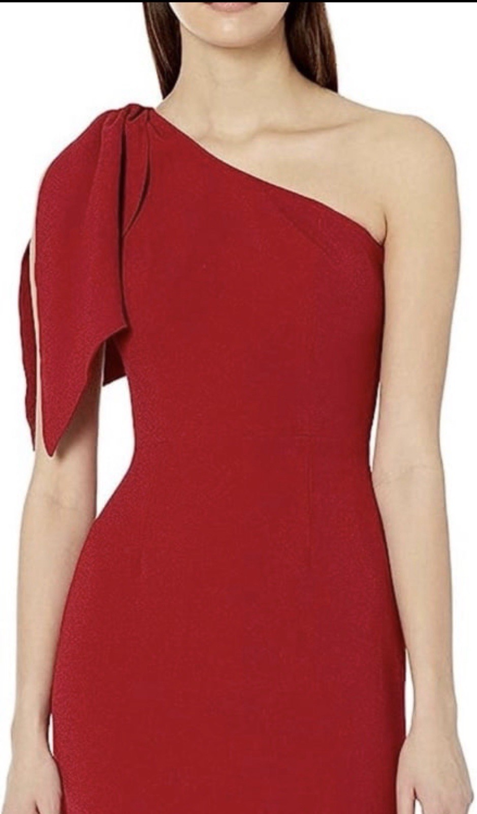 DRESS THE POPULATION NEW $148 Tiffany Dress Rouge One Shoulder Bow Midi Large