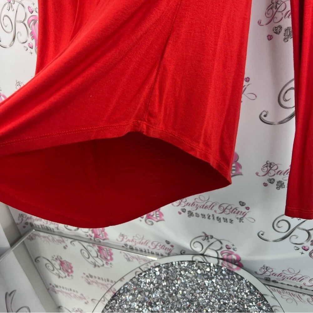 Stella & Dot top asymmetrical hem bright red stretchy Scarlet Long Sleeve Tee
